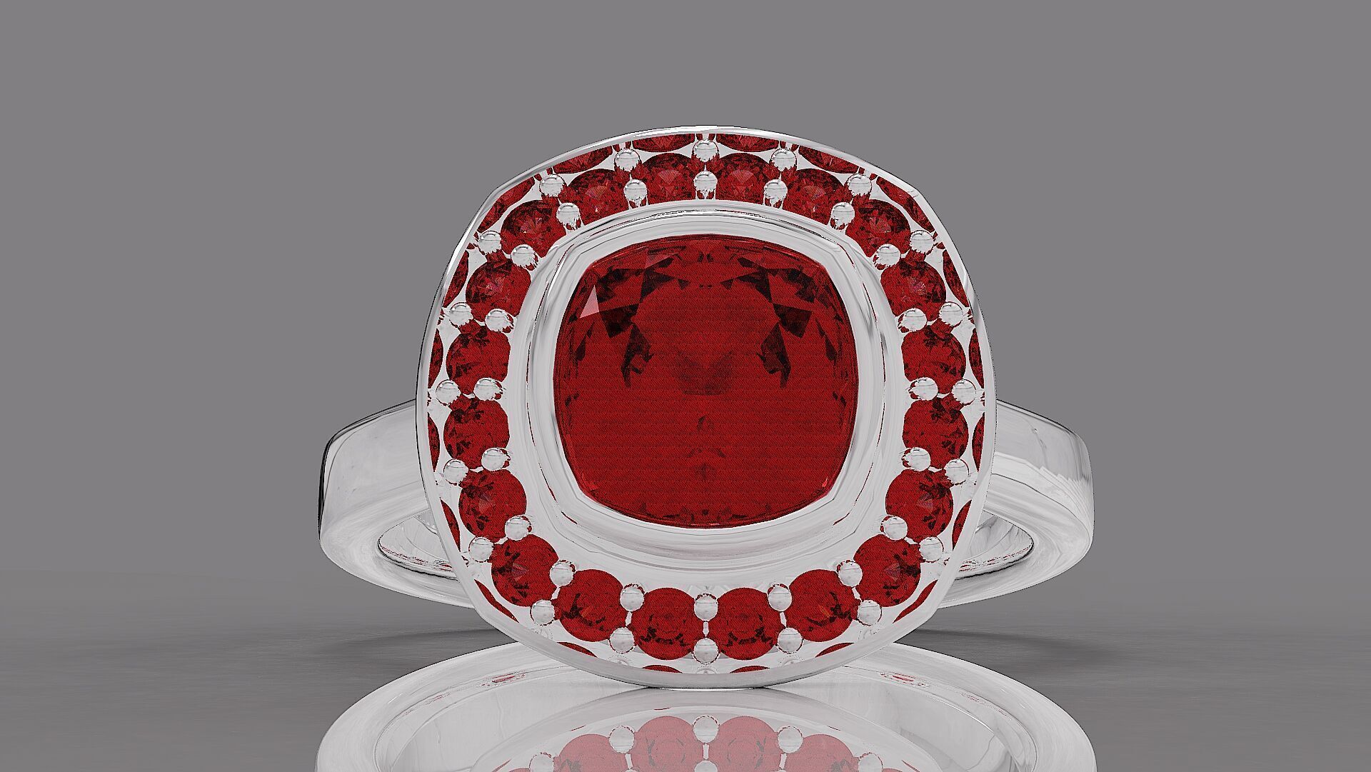 Cathedral style bezel set cushion square shape diamond halo ring 3D print model_15