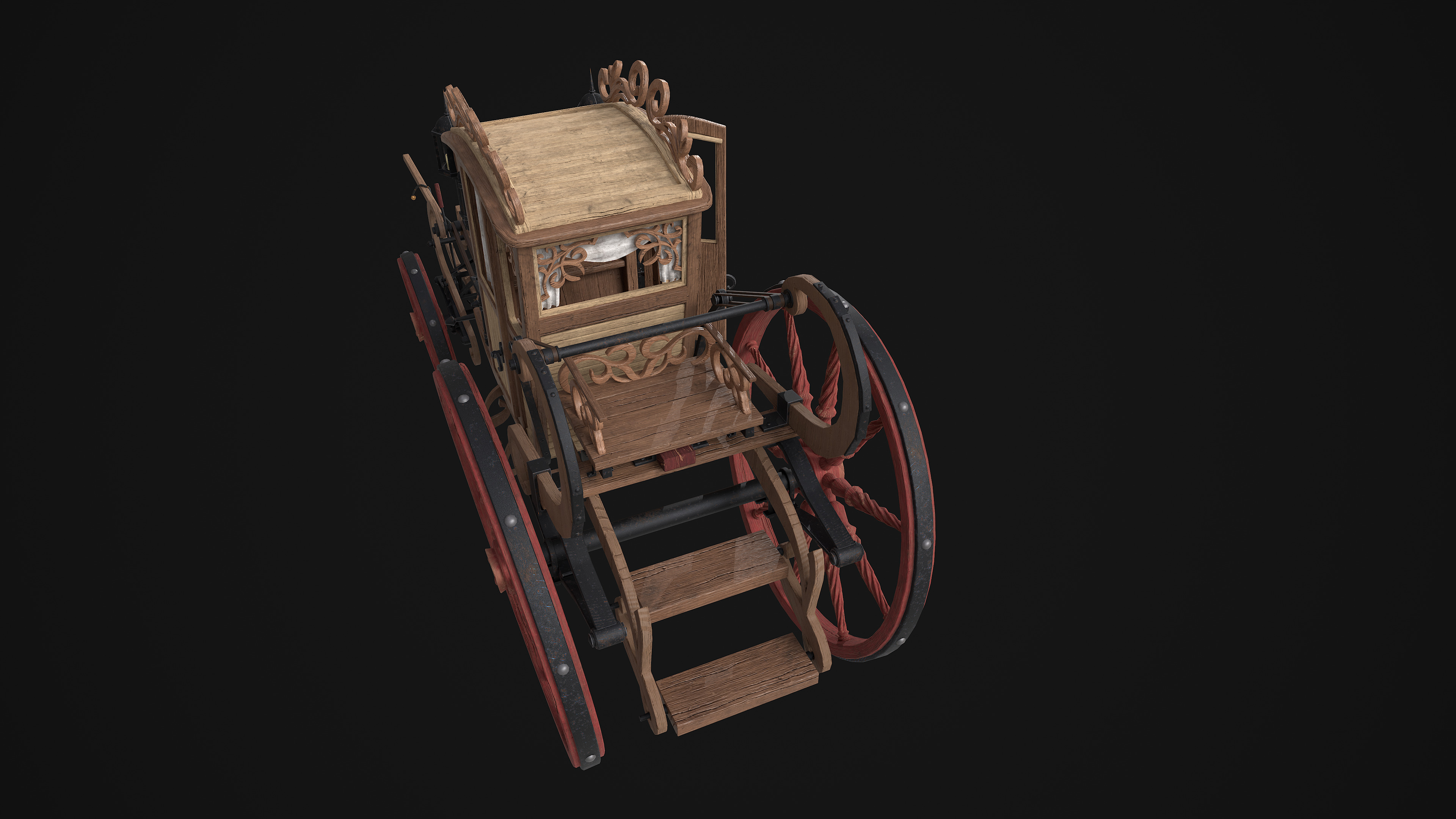 Vintage carriage Low-poly 3D model_3
