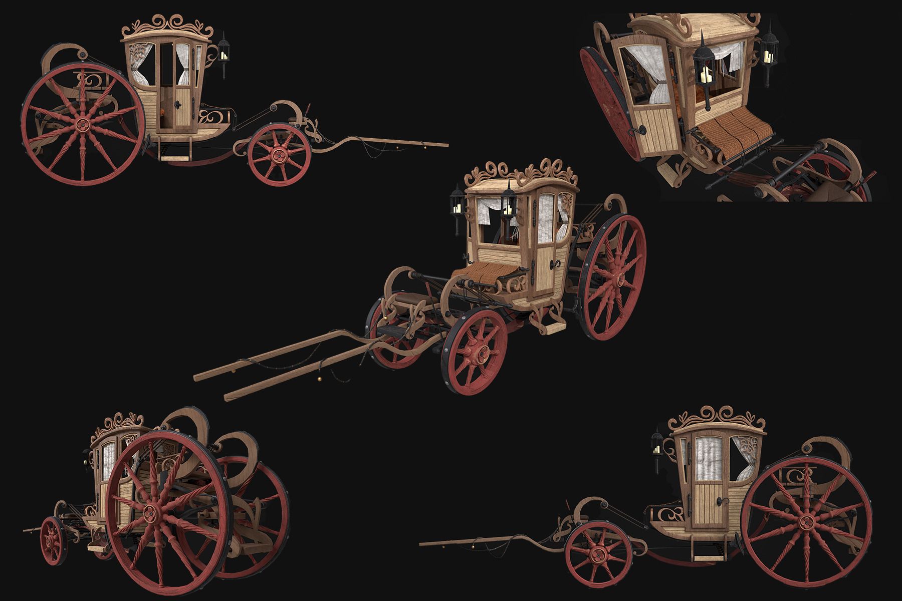 Vintage carriage Low-poly 3D model_4