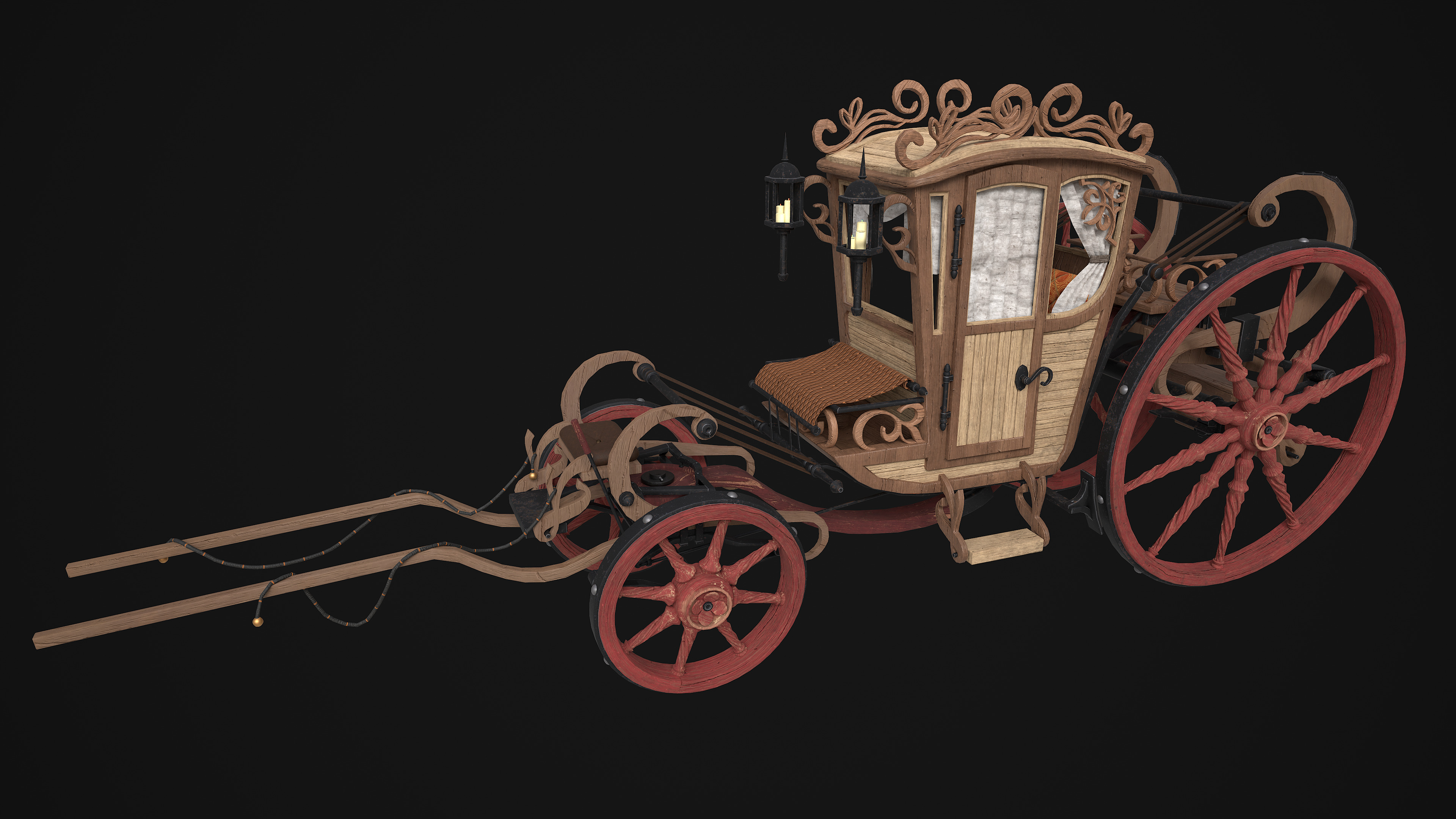 Vintage carriage Low-poly 3D model_1