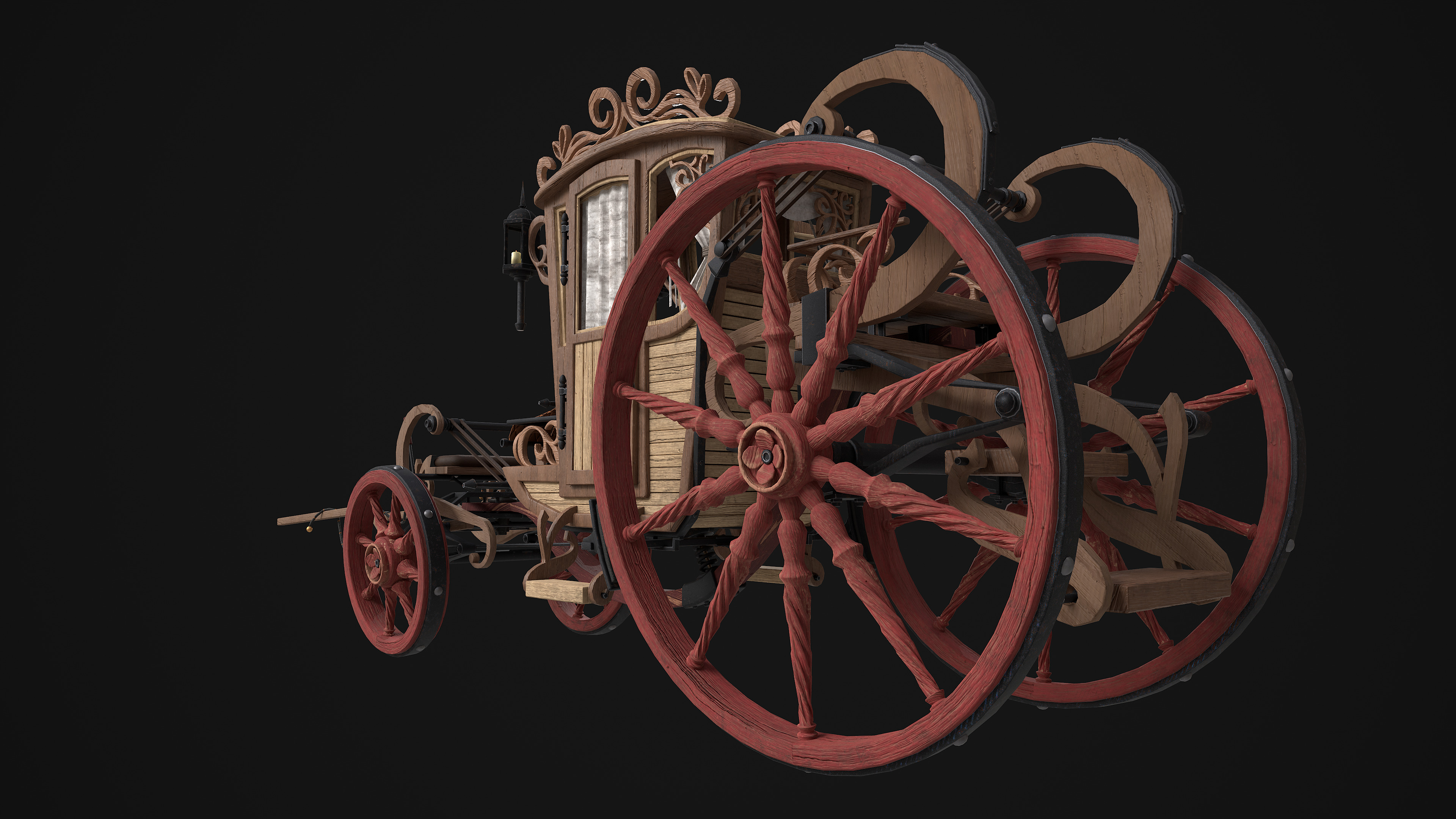 Vintage carriage Low-poly 3D model_2