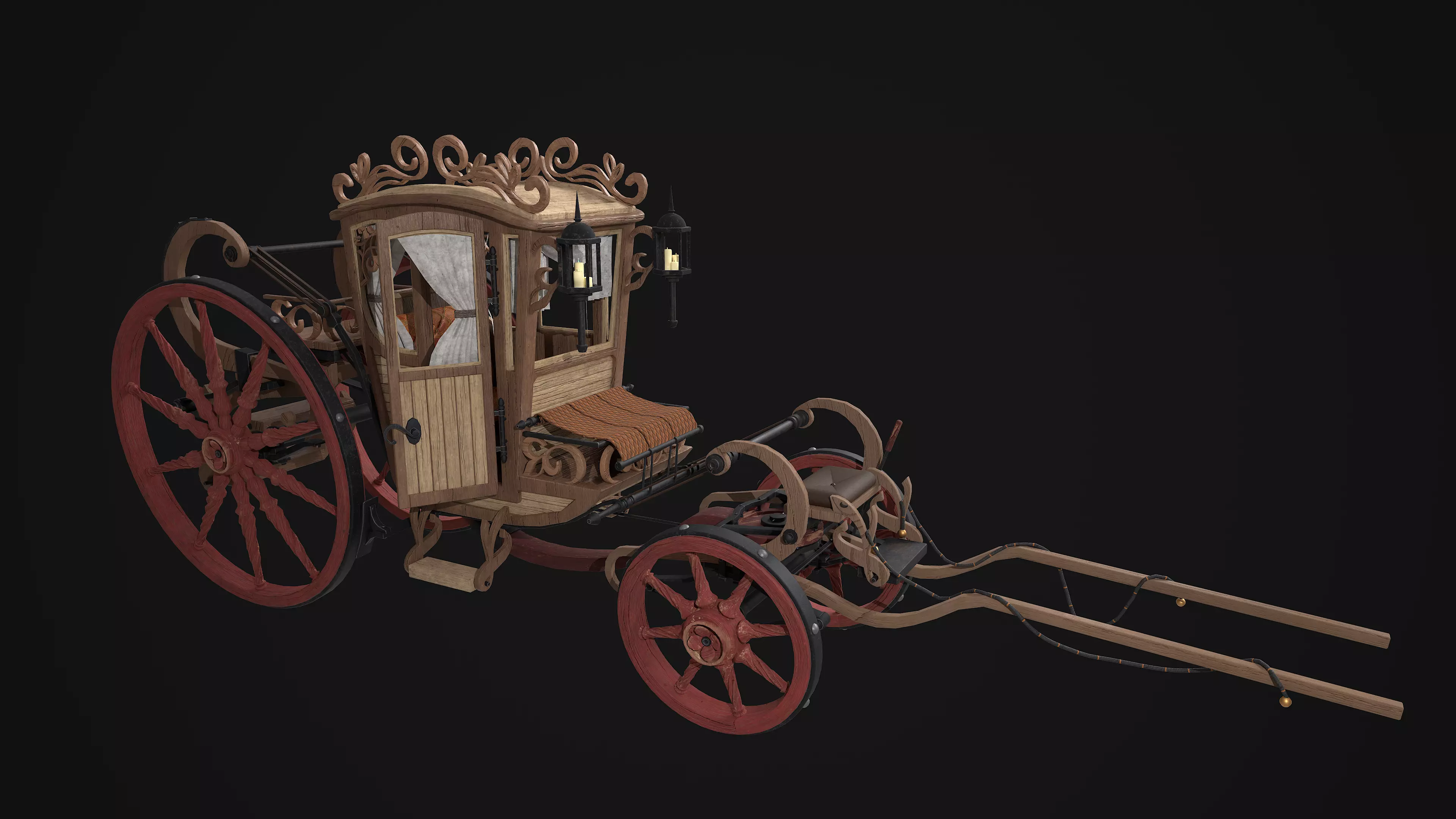 Vintage carriage Low-poly 3D model_0