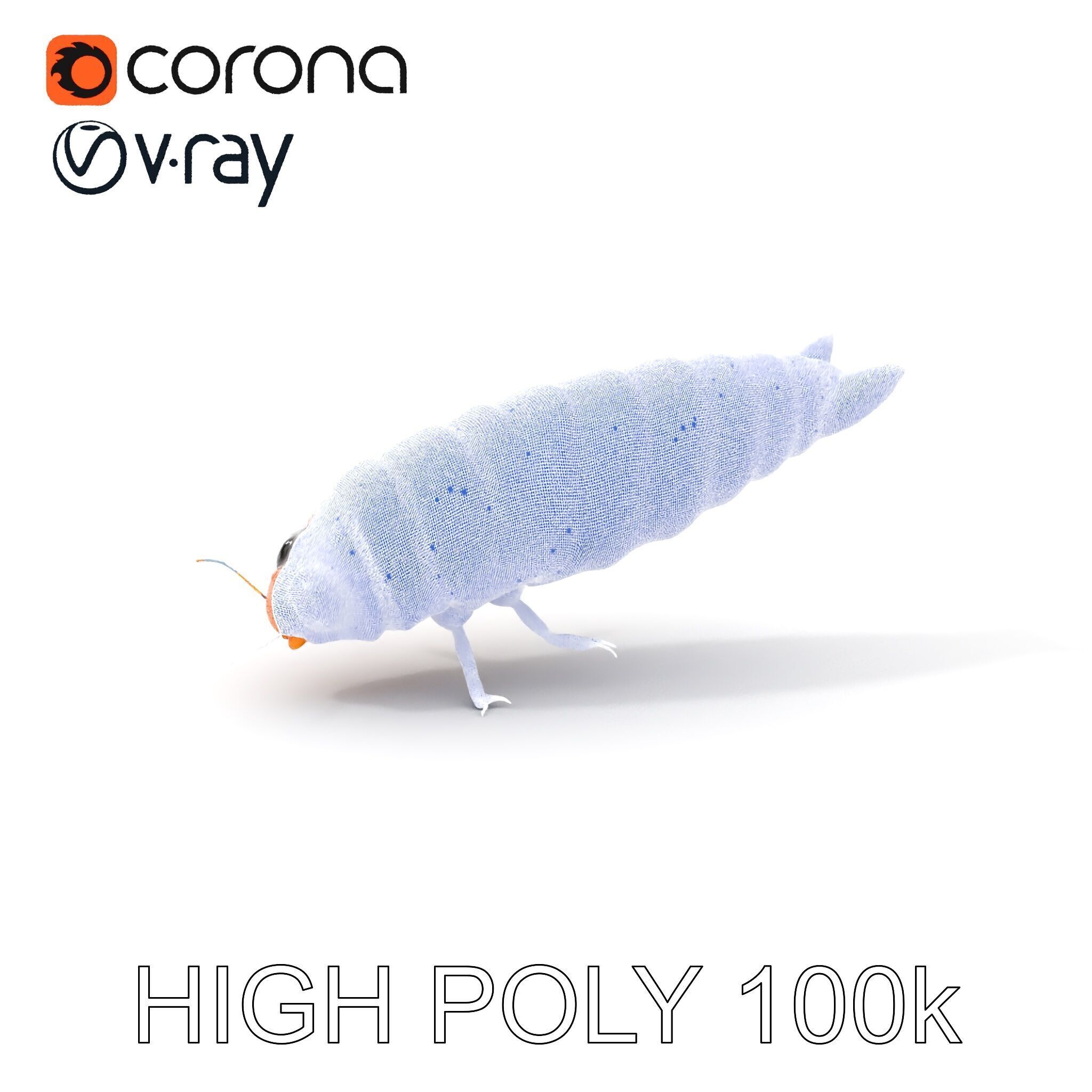 Insect Larva D Model Pack for Visualization and Games Low-poly 3D model_5