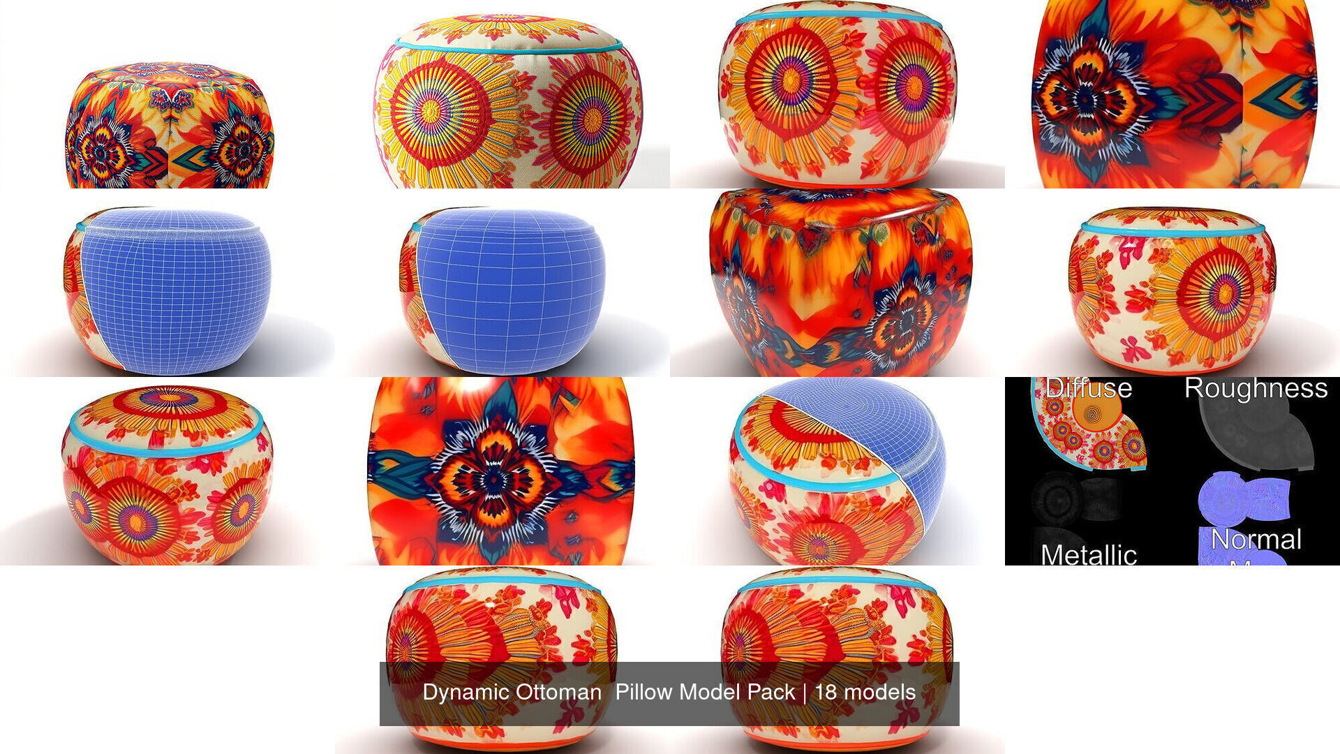 Dynamic Ottoman  Pillow Model Pack 3D Model Collection_20