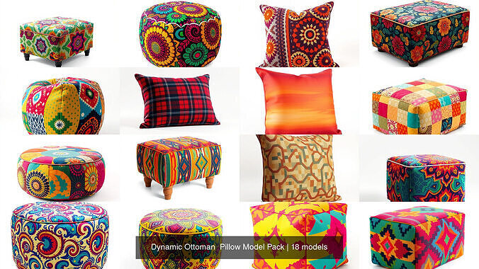 Dynamic Ottoman  Pillow Model Pack 3D Model Collection