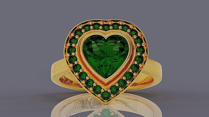 Cathedral style bezel set heart shape diamond halo ring 3D print model