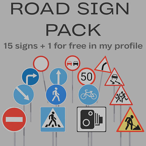 Road Sign Pack - 15 Detailed Traffic Signs Low-poly 3D model
