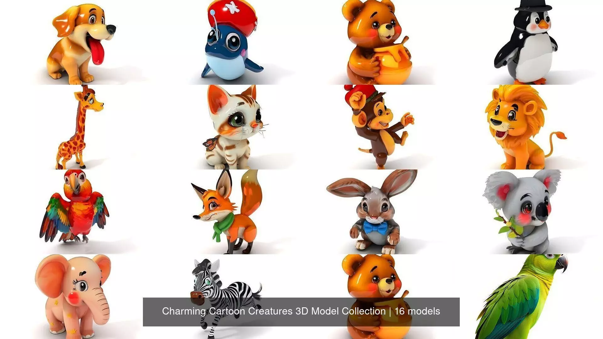 Charming Cartoon Creatures 3D Model Collection _0