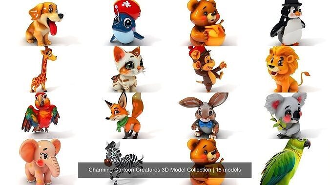Charming Cartoon Creatures 3D Model Collection 
