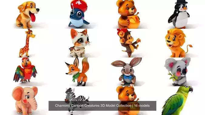 Charming Cartoon Creatures 3D Model Collection 