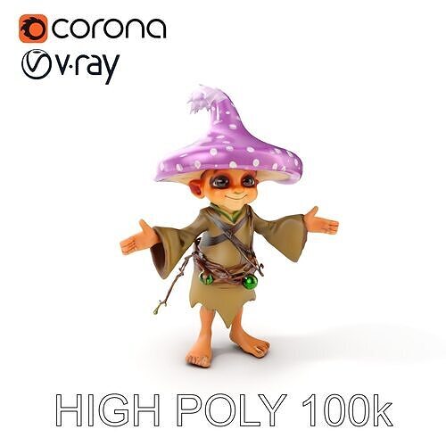 Mushroom Elf Character Model Rigged and Animated Low-poly 3D model