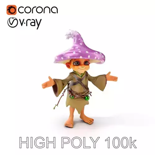 Mushroom Elf Character Model Rigged and Animated Low-poly 3D model