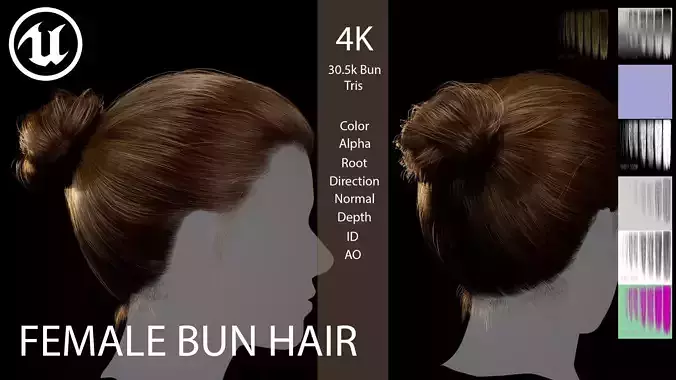 Real-Time Female Bun Hairstyle  Game-Ready Hair Asset