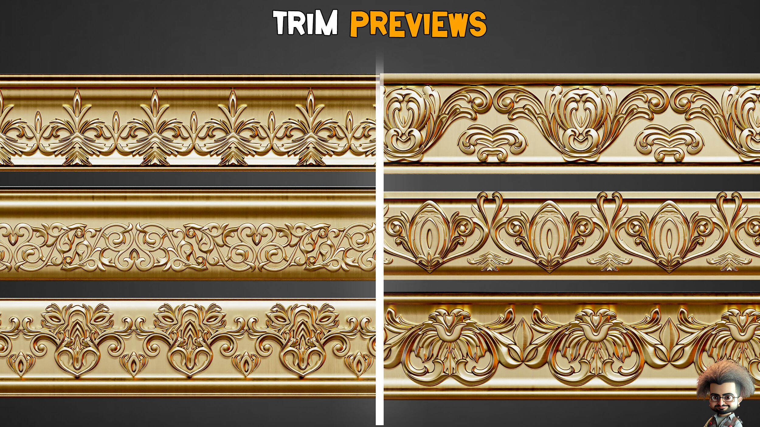 50 Ornaments Trim Brushes Vol 40 Low-poly 3D model_3