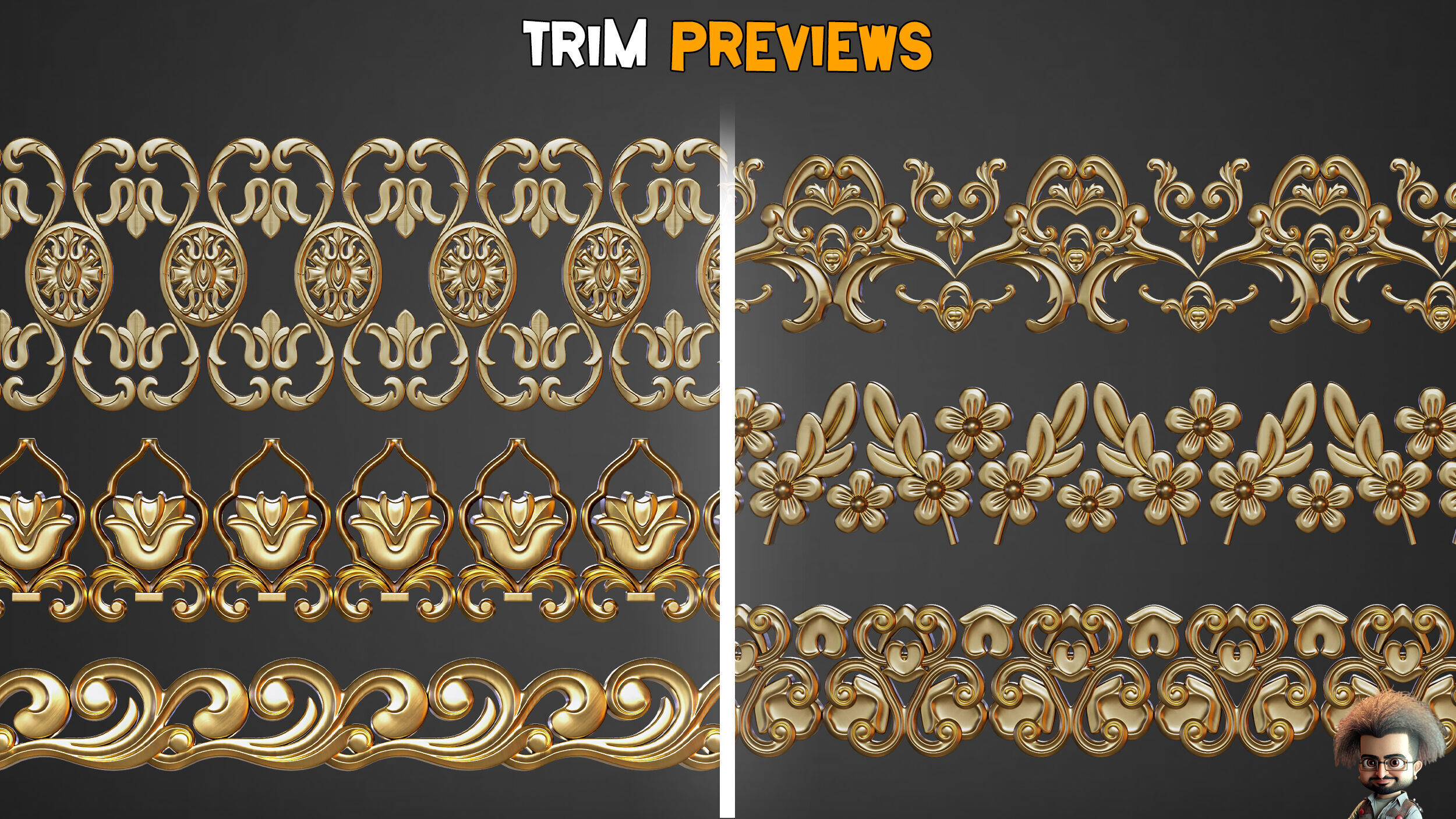 50 Ornaments Trim Brushes Vol 40 Low-poly 3D model_5