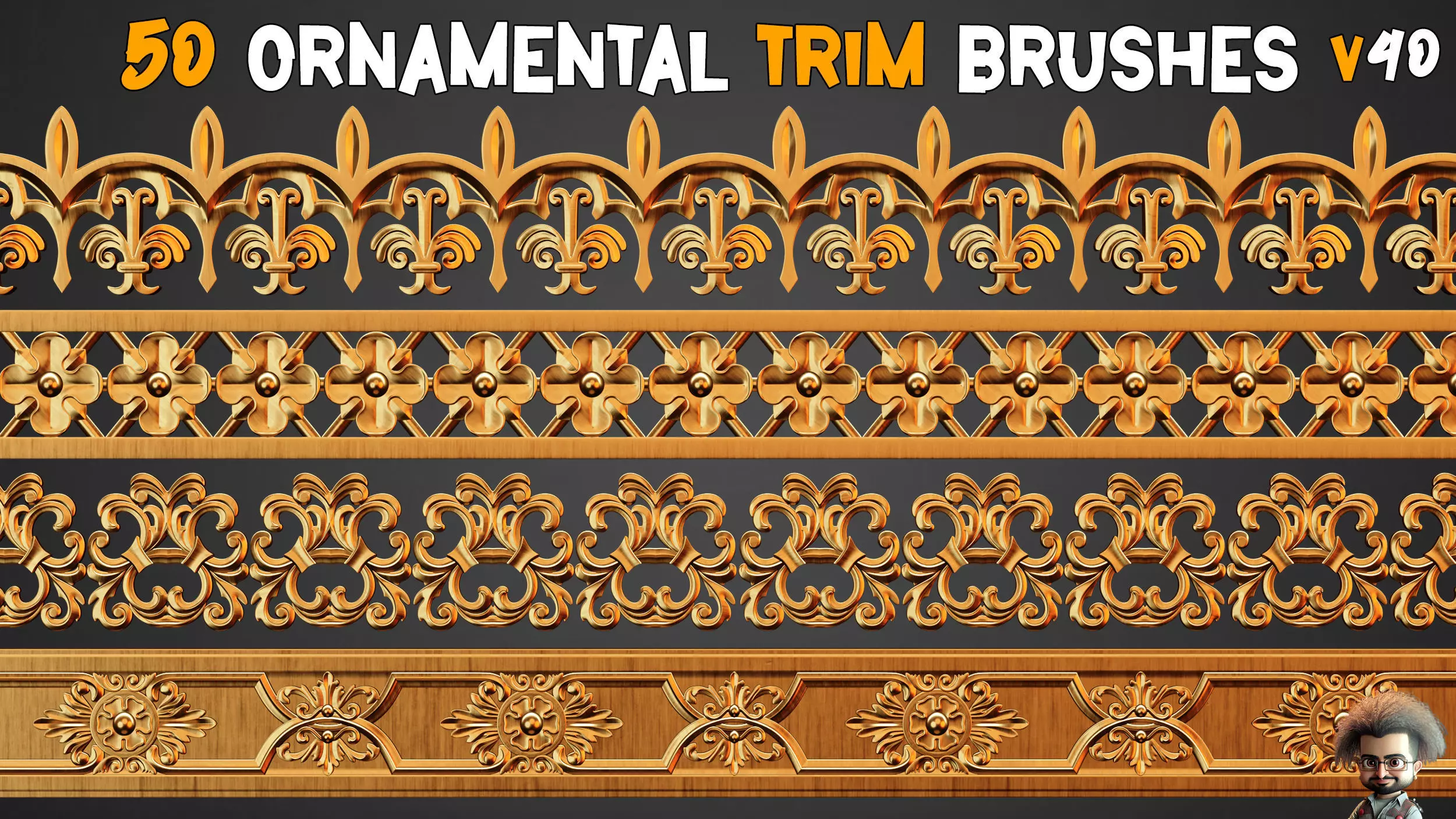 50 Ornaments Trim Brushes Vol 40 Low-poly 3D model_0