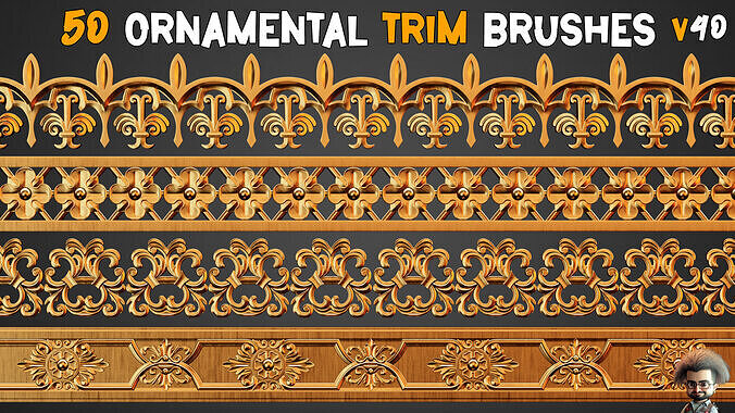 50 Ornaments Trim Brushes   Vol 40 Low-poly 3D model