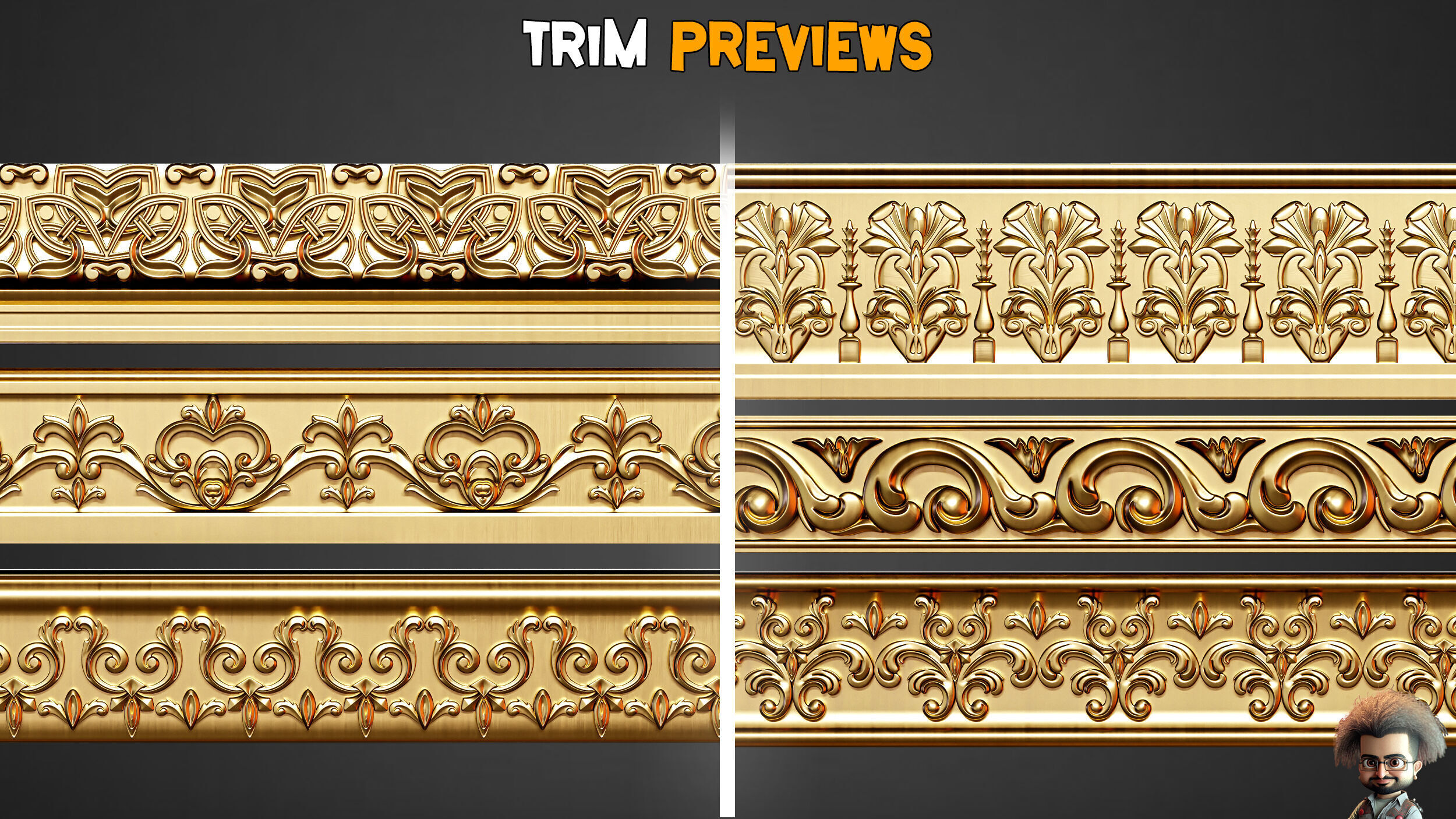 50 Ornaments Trim Brushes Vol 40 Low-poly 3D model_2