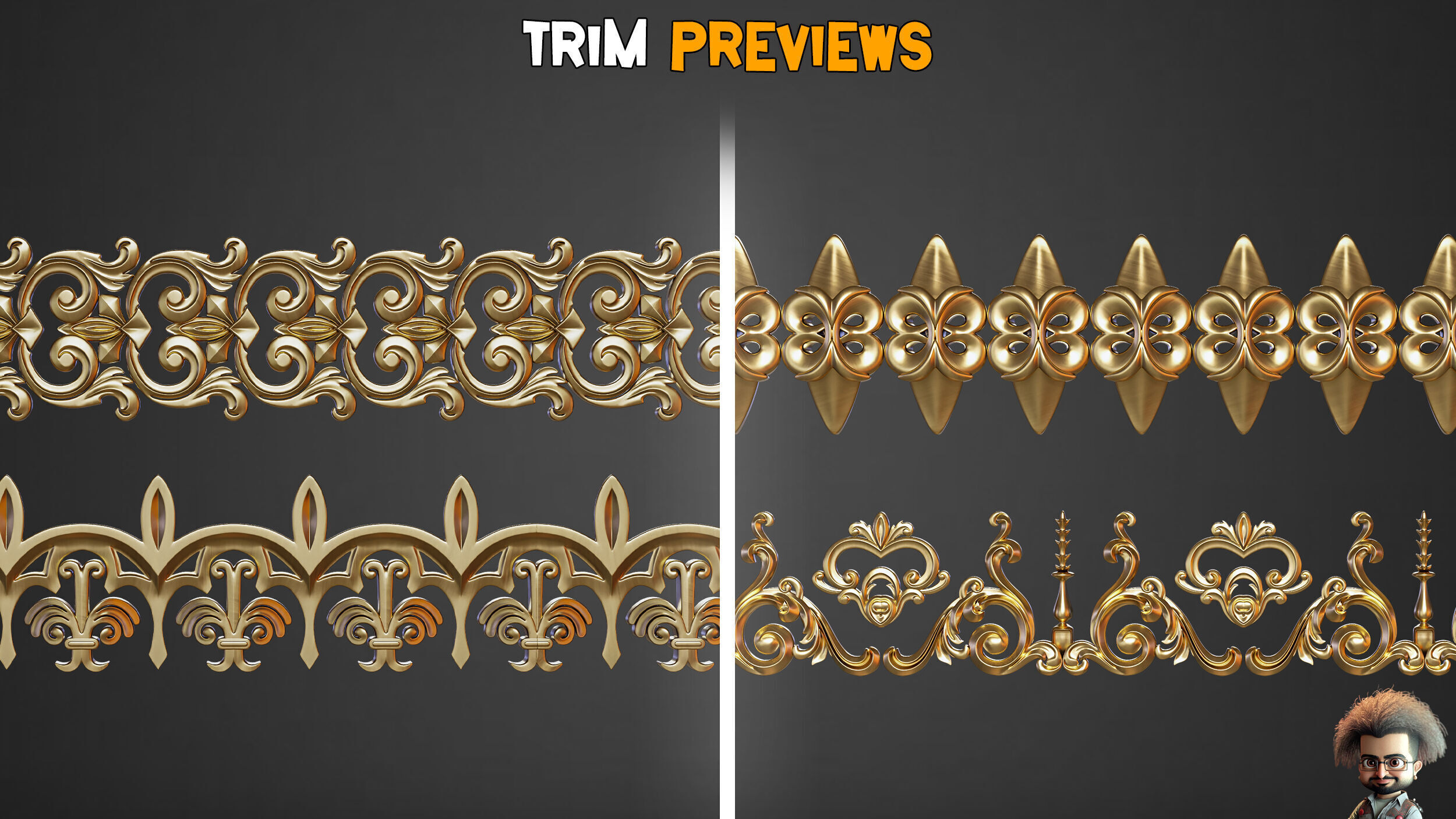 50 Ornaments Trim Brushes Vol 40 Low-poly 3D model_8