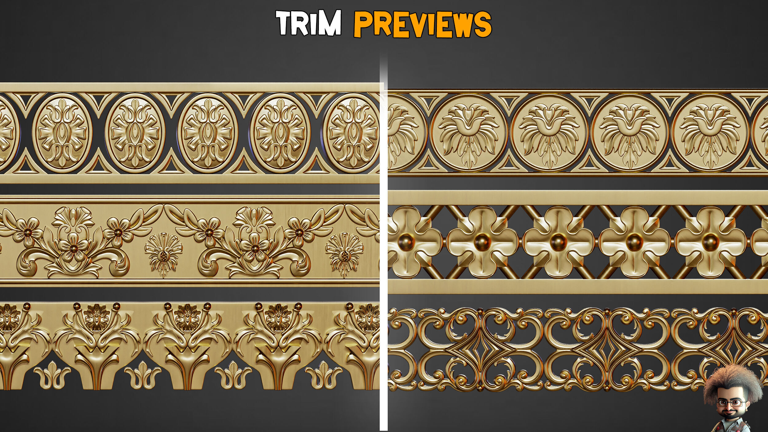 50 Ornaments Trim Brushes Vol 40 Low-poly 3D model_4