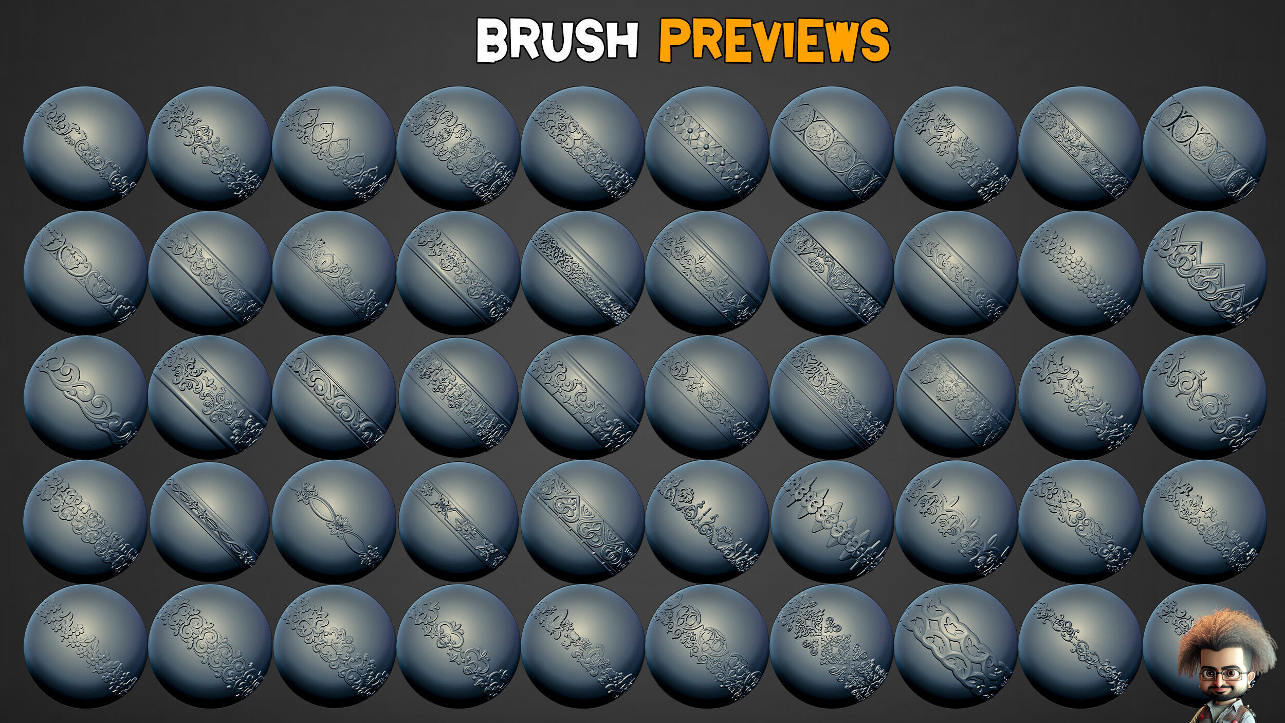 50 Ornaments Trim Brushes Vol 40 Low-poly 3D model_9