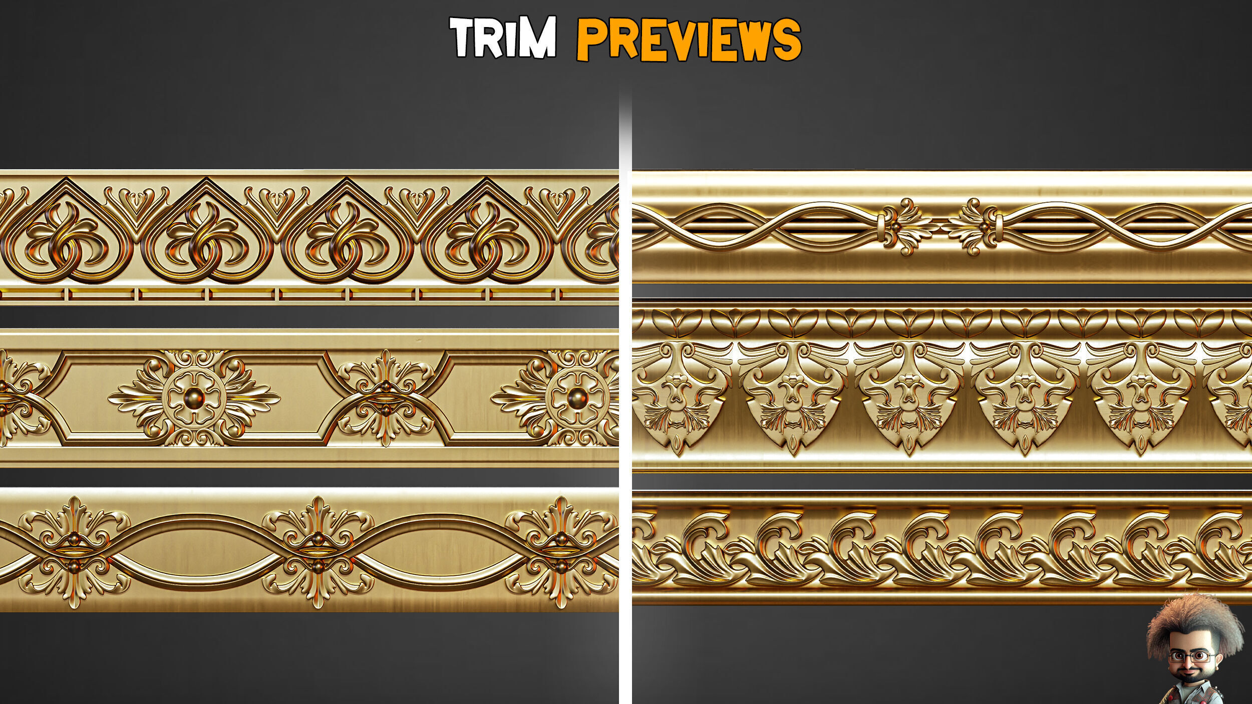 50 Ornaments Trim Brushes Vol 40 Low-poly 3D model_1
