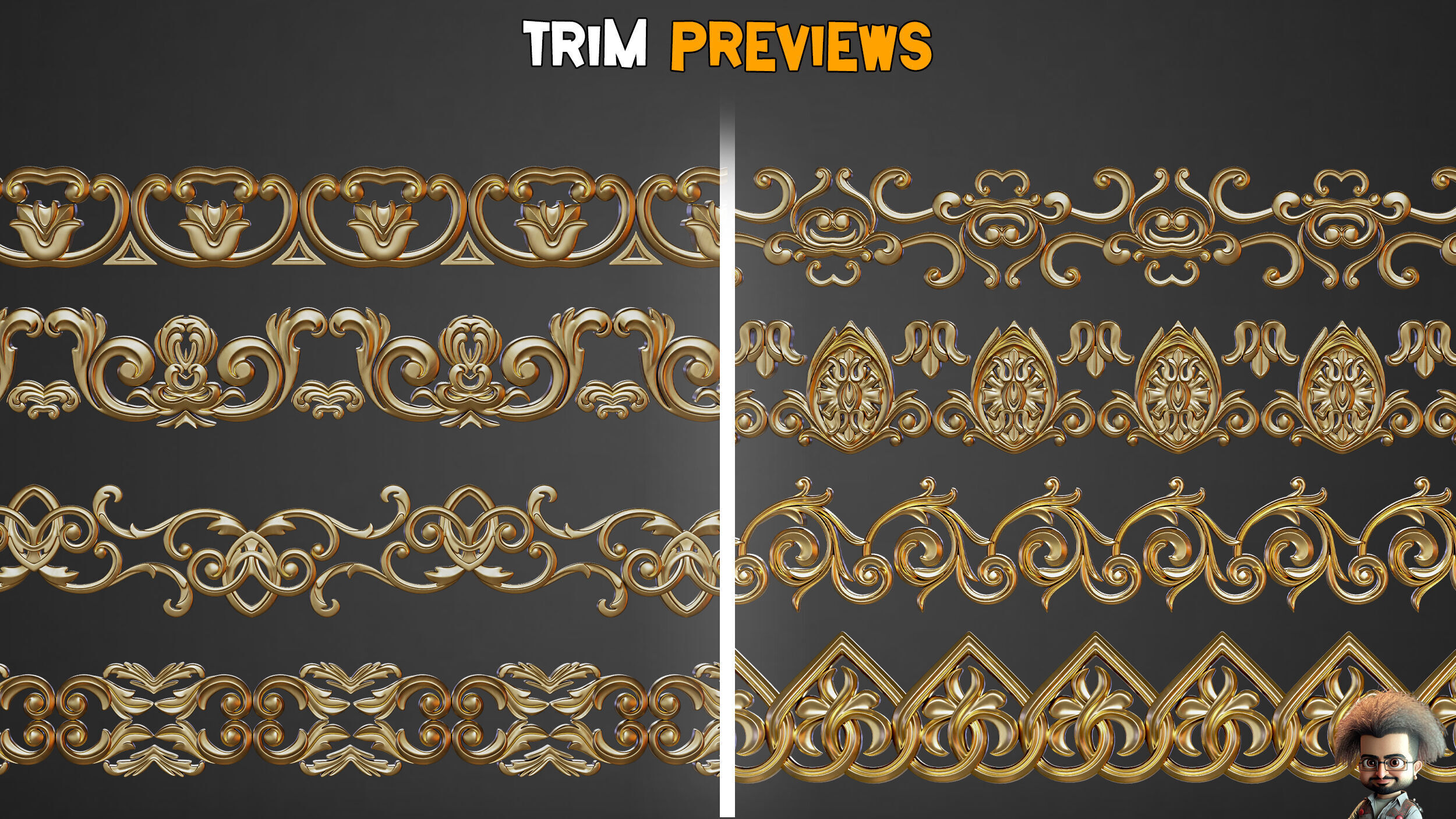 50 Ornaments Trim Brushes Vol 40 Low-poly 3D model_6