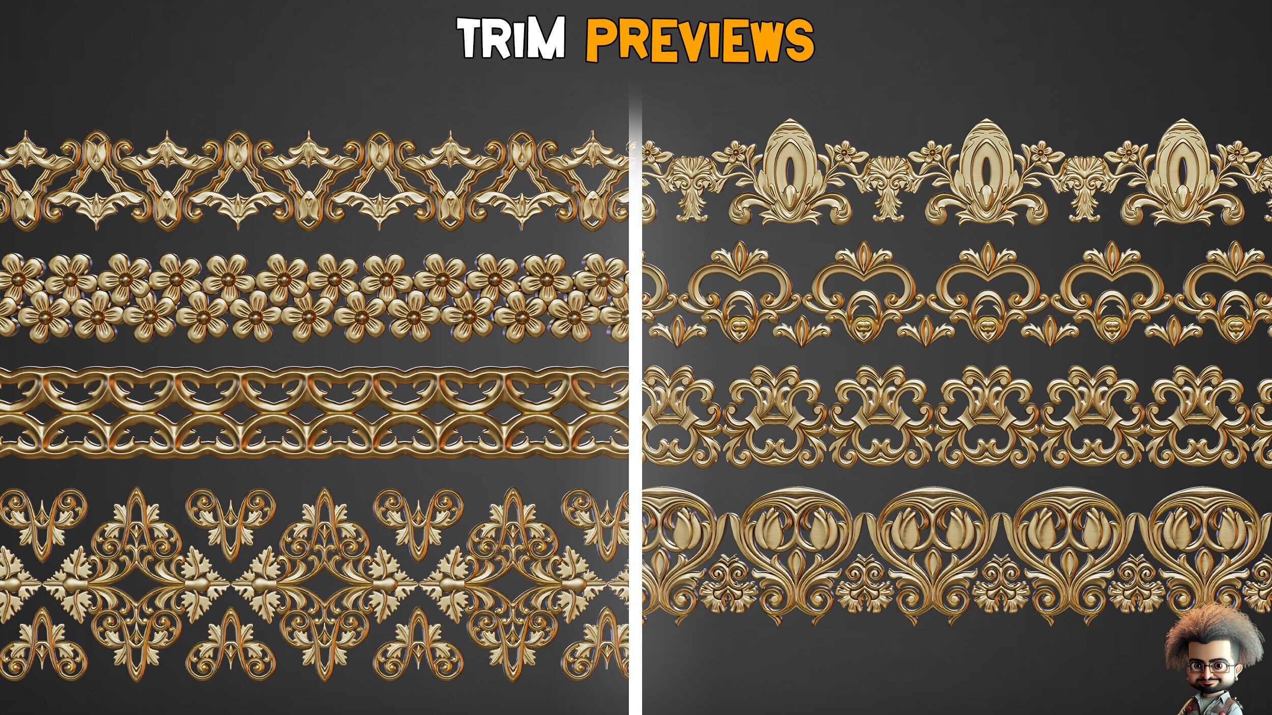 50 Ornaments Trim Brushes Vol 40 Low-poly 3D model_7