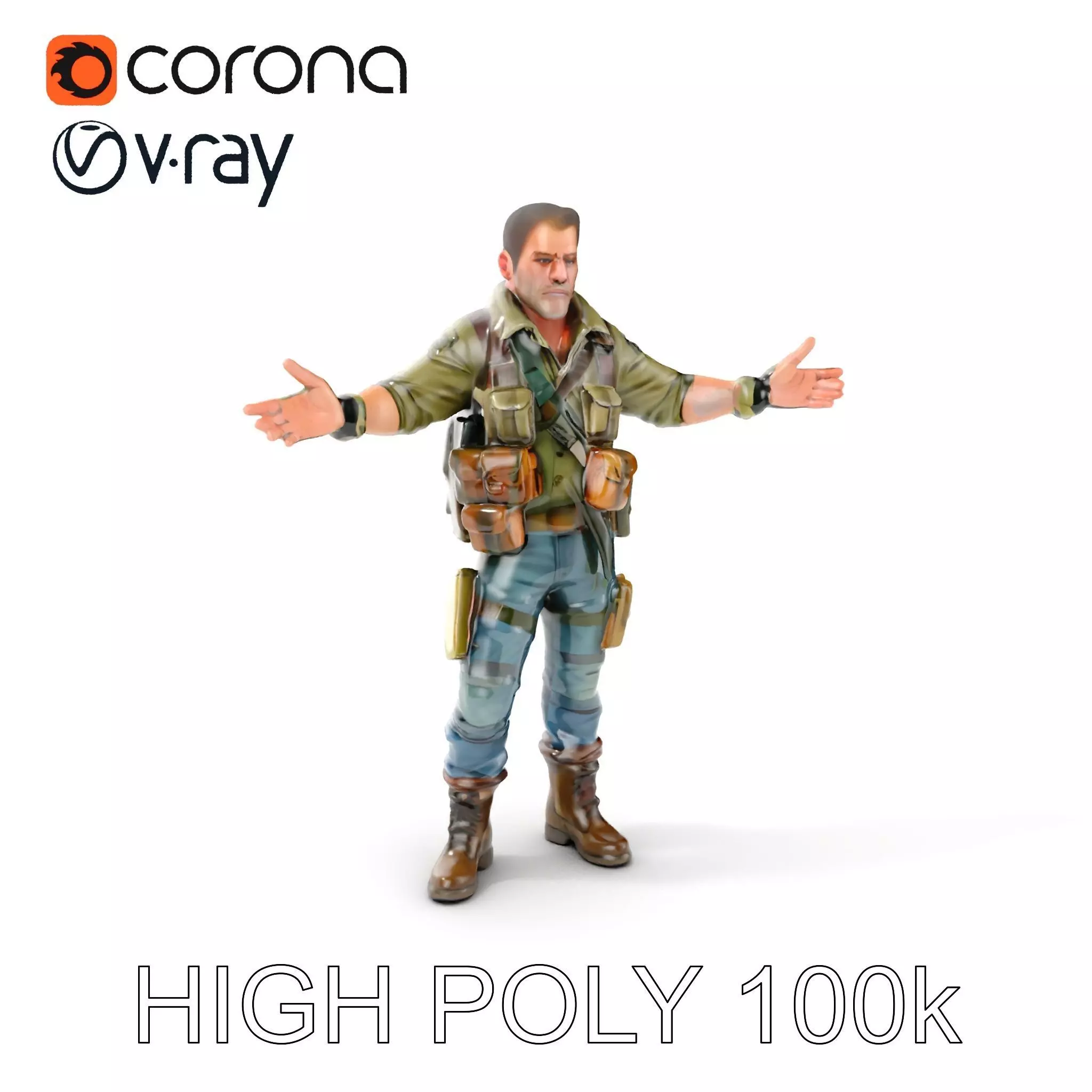 Military Tactical Soldier Rigged and Animated D Model Low-poly 3D model_0