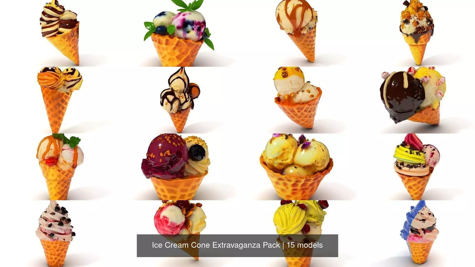 Ice Cream Cone Extravaganza Pack 3D Model Collection_0