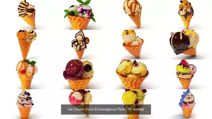 Ice Cream Cone Extravaganza Pack 3D Model Collection