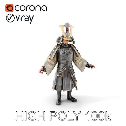 Samurai Warrior Character Model Rigged and Animated Low-poly 3D model