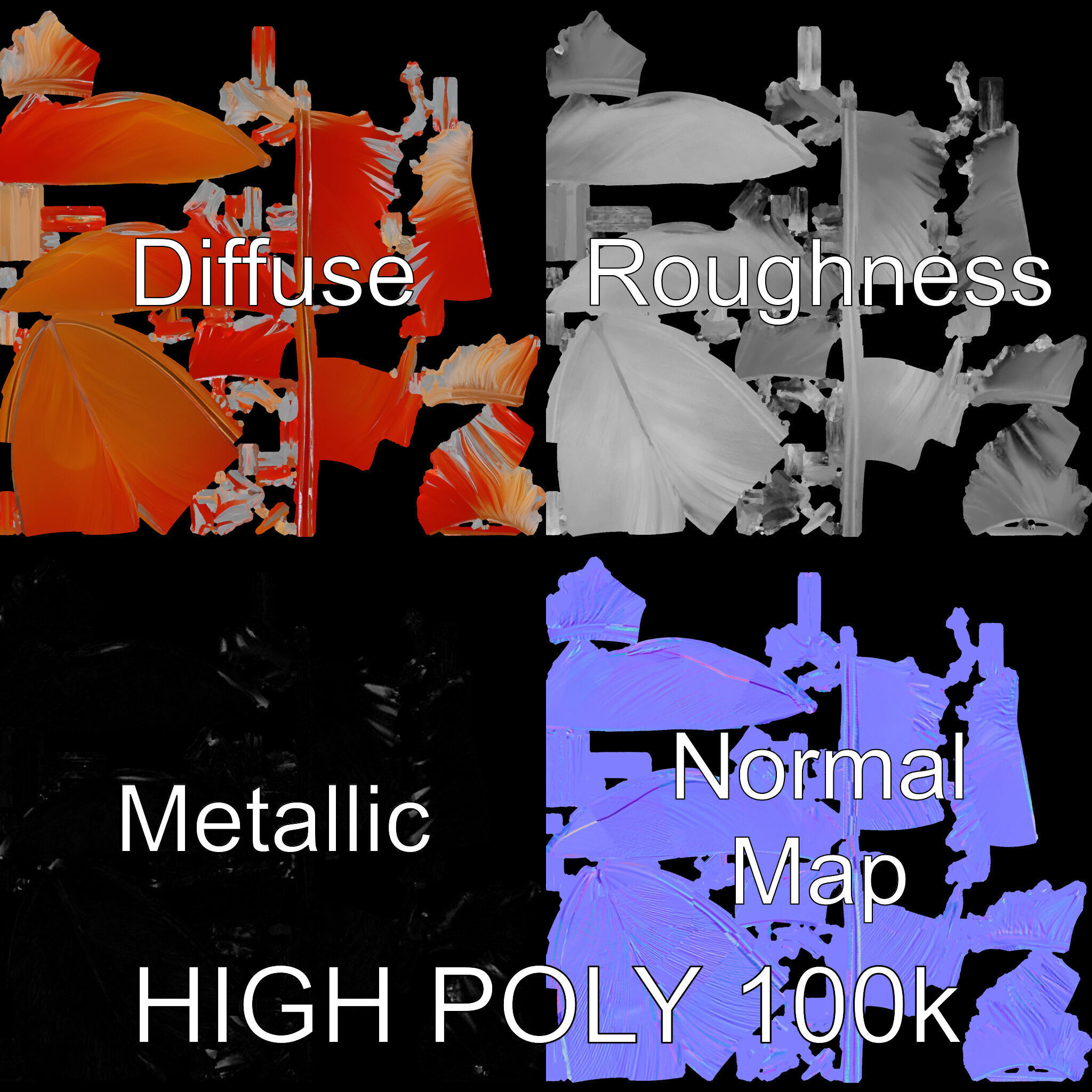 Vibrant Orange Feather Model Pack Low-poly 3D model_4