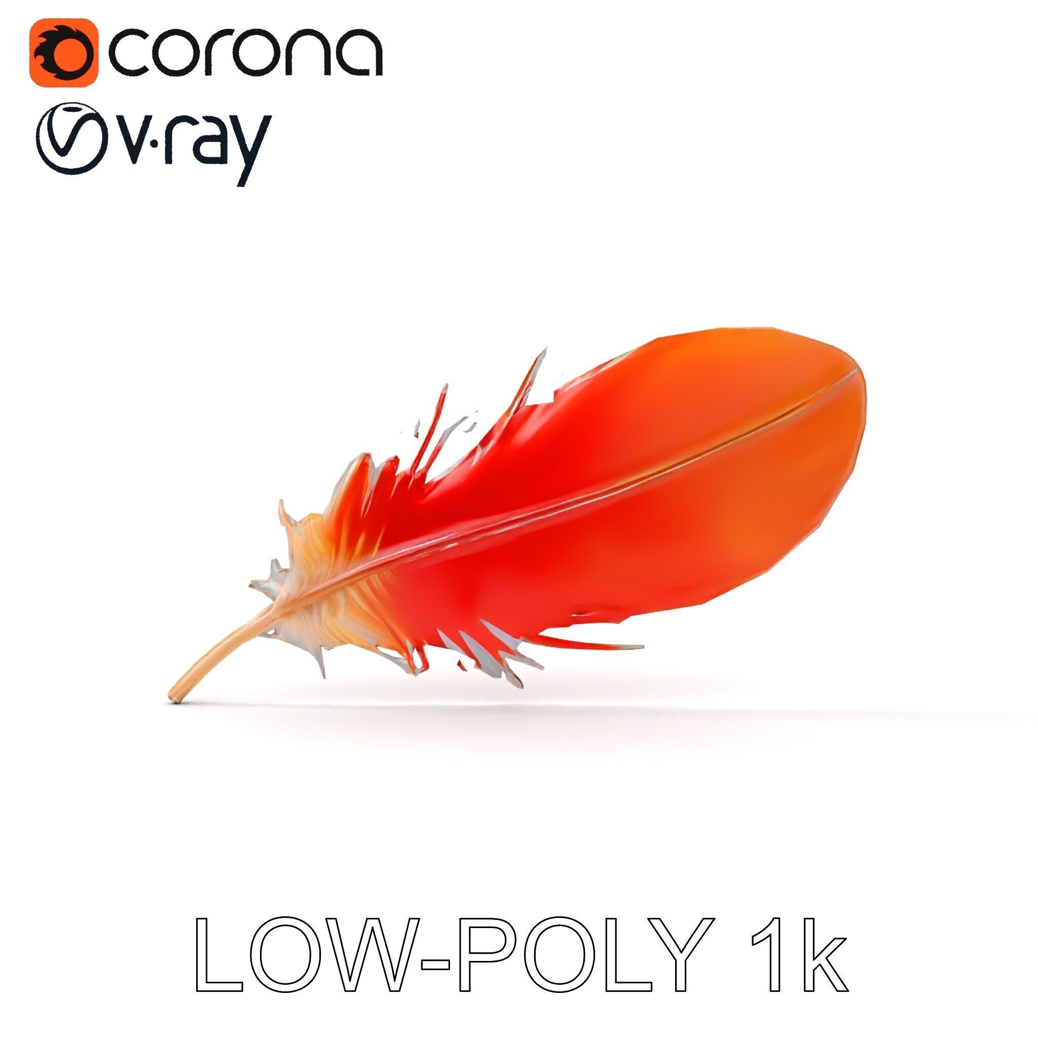 Vibrant Orange Feather Model Pack Low-poly 3D model_12