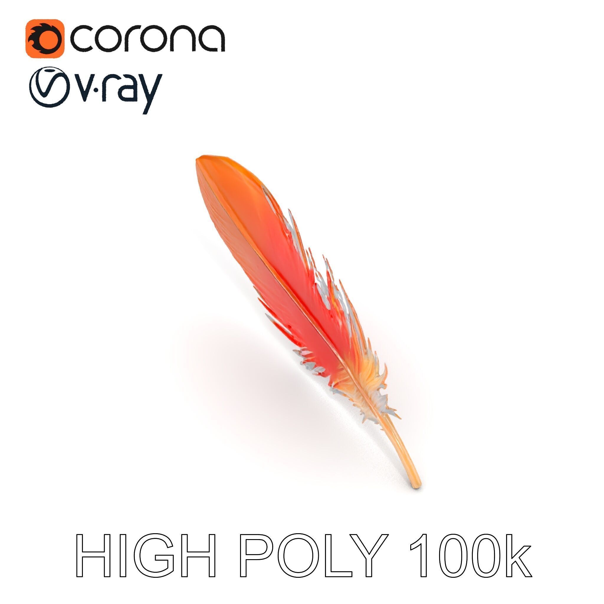 Vibrant Orange Feather Model Pack Low-poly 3D model_13