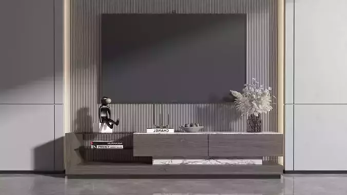 Modern TV Console with Decorative Accents