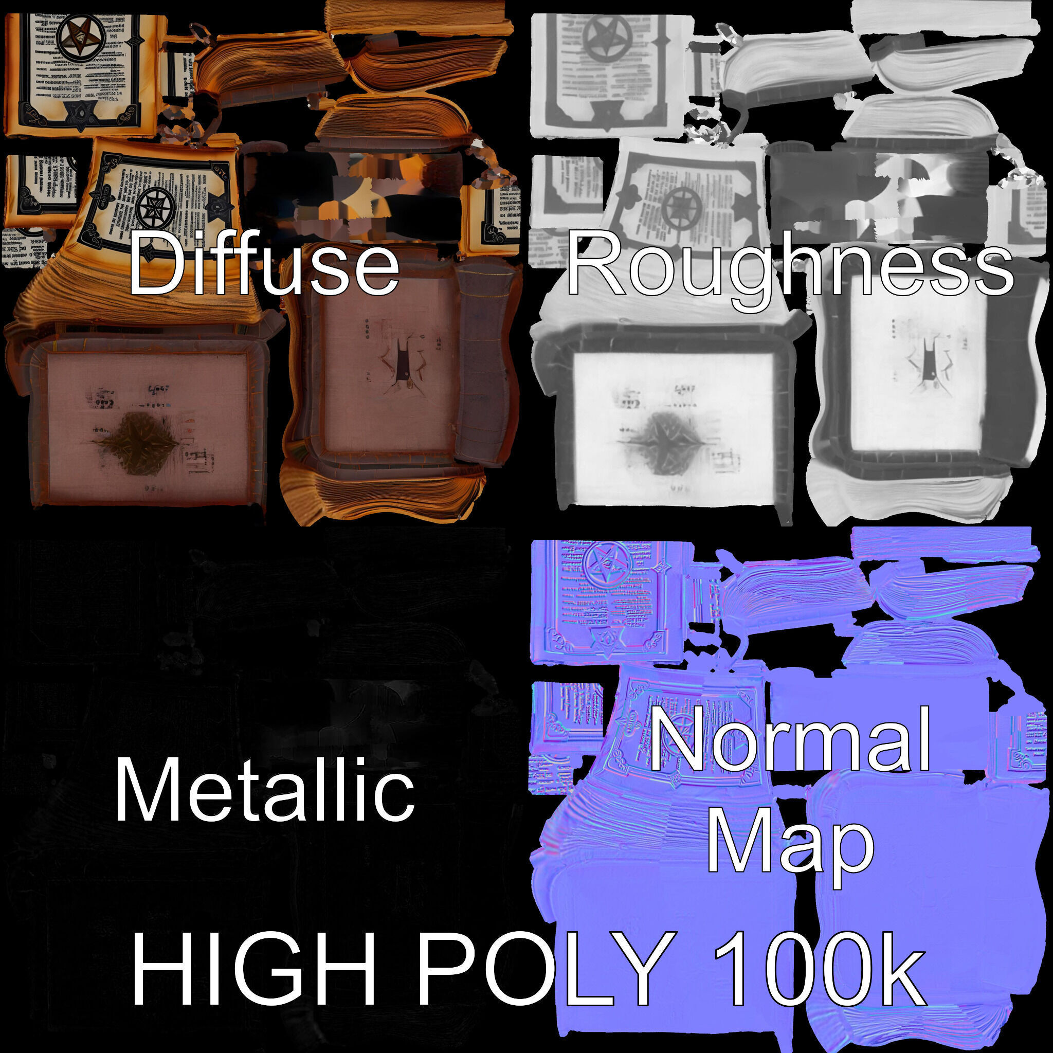 Ancient Book with Mystical Symbols Model Pack Low-poly 3D model_4