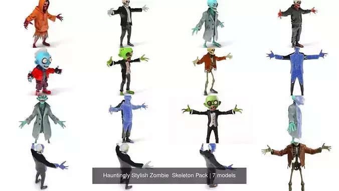 Hauntingly Stylish Zombie  Skeleton Pack 3D Model Collection