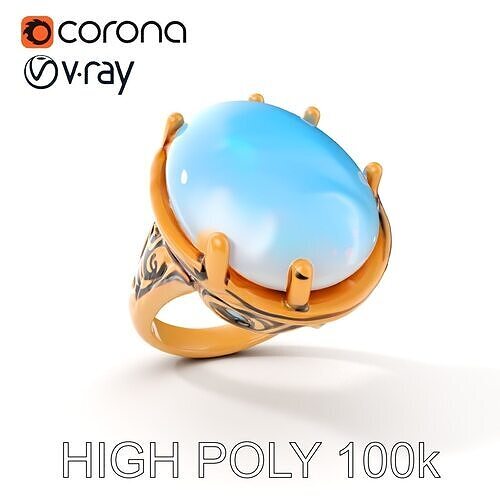 Opal Gold Ring Model Pack for Jewelry Visualization Low-poly 3D model