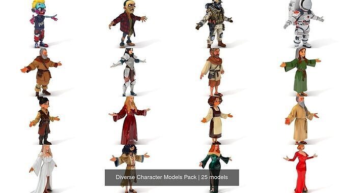 Diverse Character Models Pack 3D Model Collection