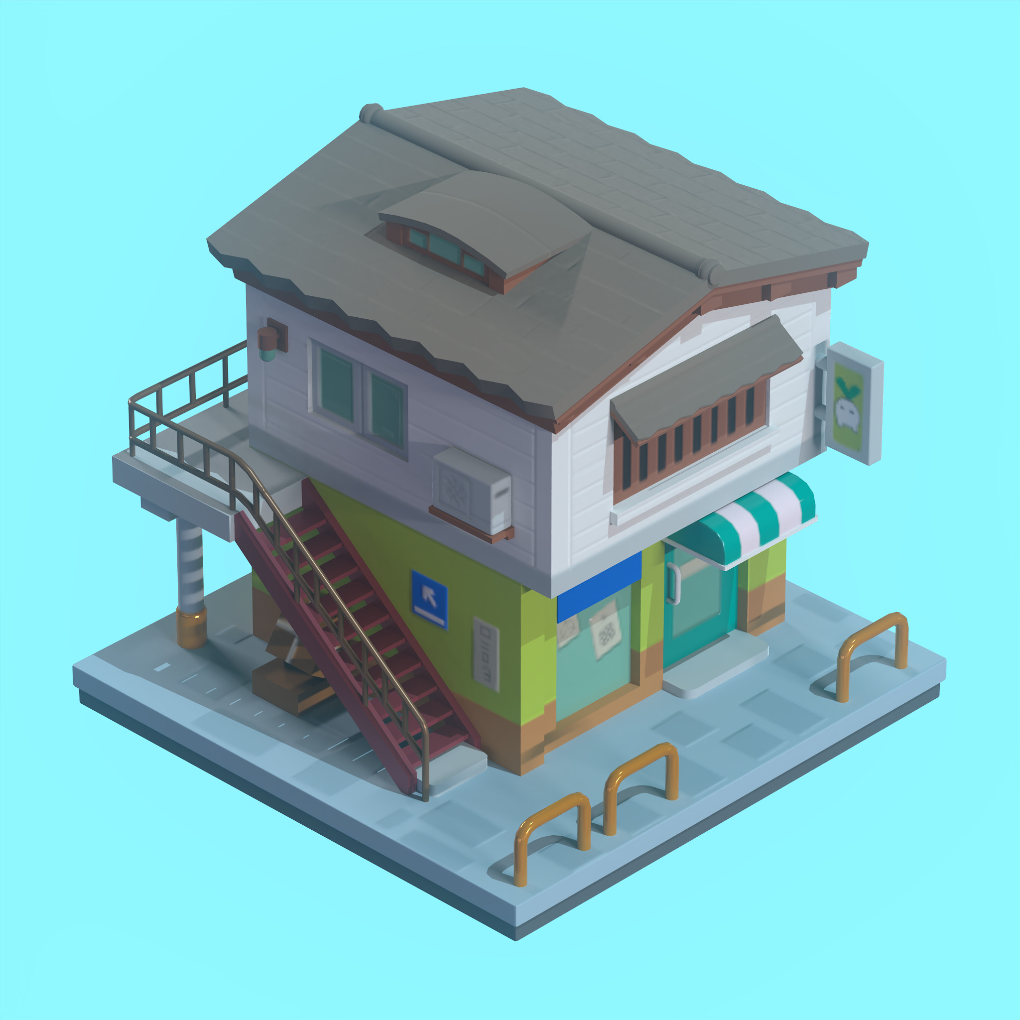 Japanese style small house Low-poly 3D model_1