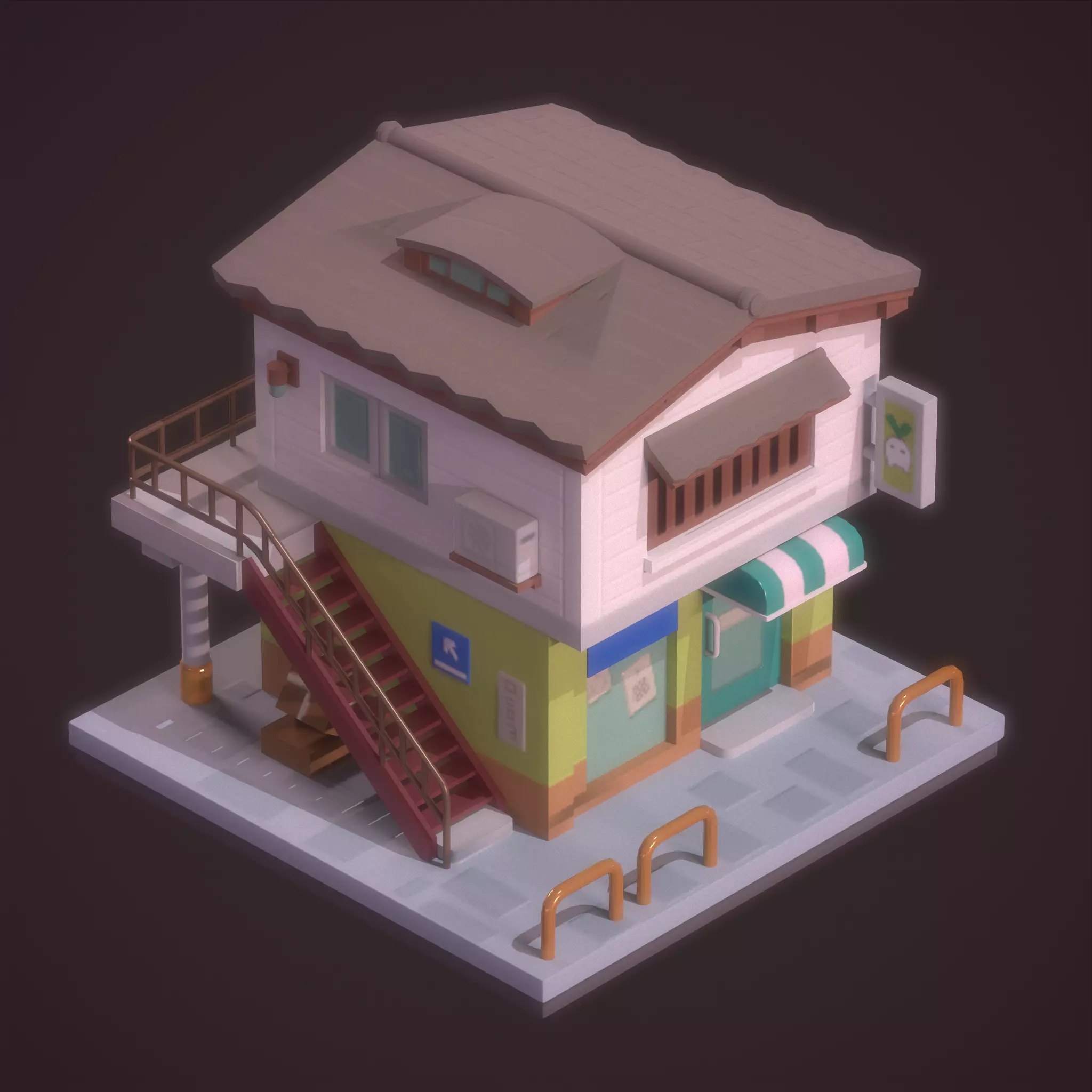 Japanese style small house Low-poly 3D model_0