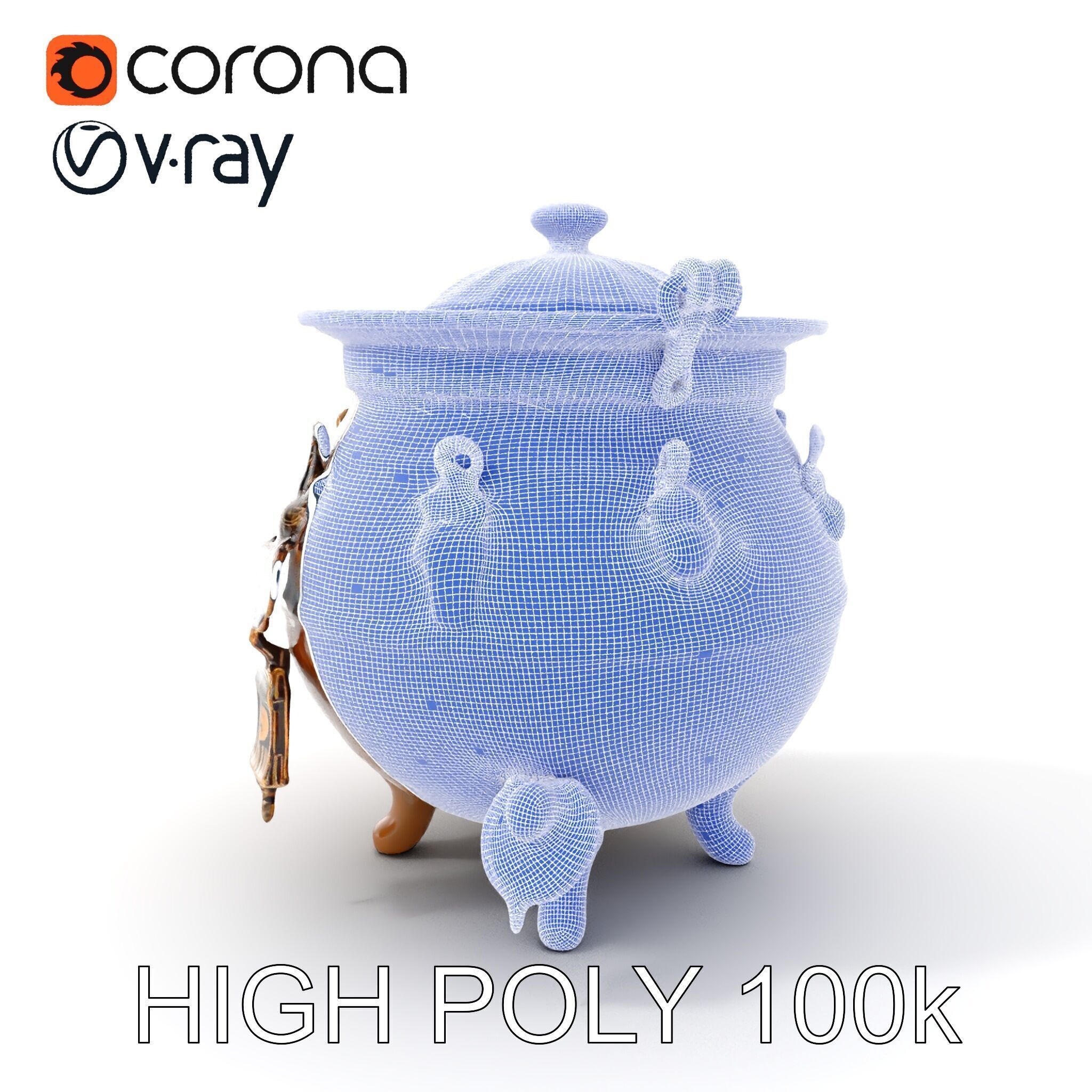 Ornate Bronze Cauldron with Charms Model Pack Low-poly 3D model_4