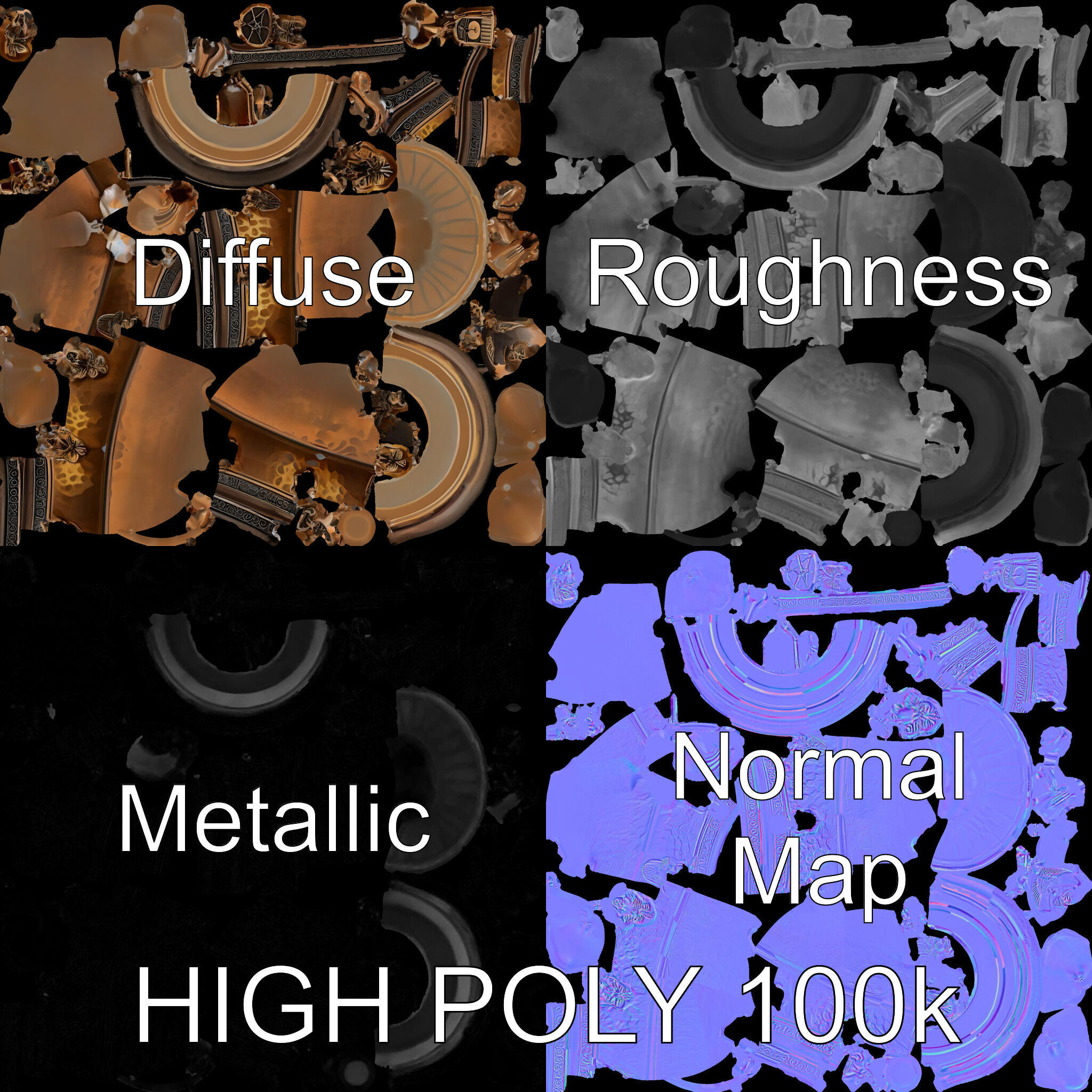 Ornate Bronze Cauldron with Charms Model Pack Low-poly 3D model_3