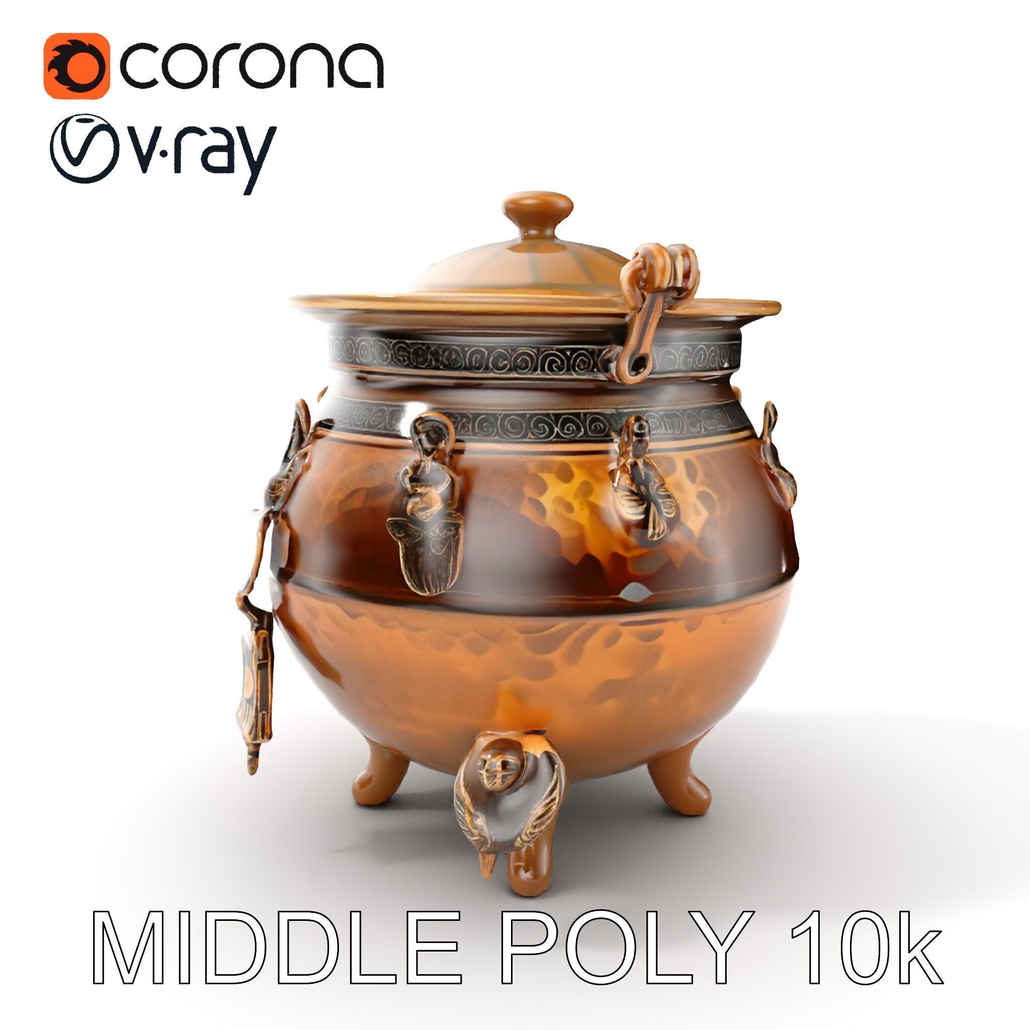 Ornate Bronze Cauldron with Charms Model Pack Low-poly 3D model_8