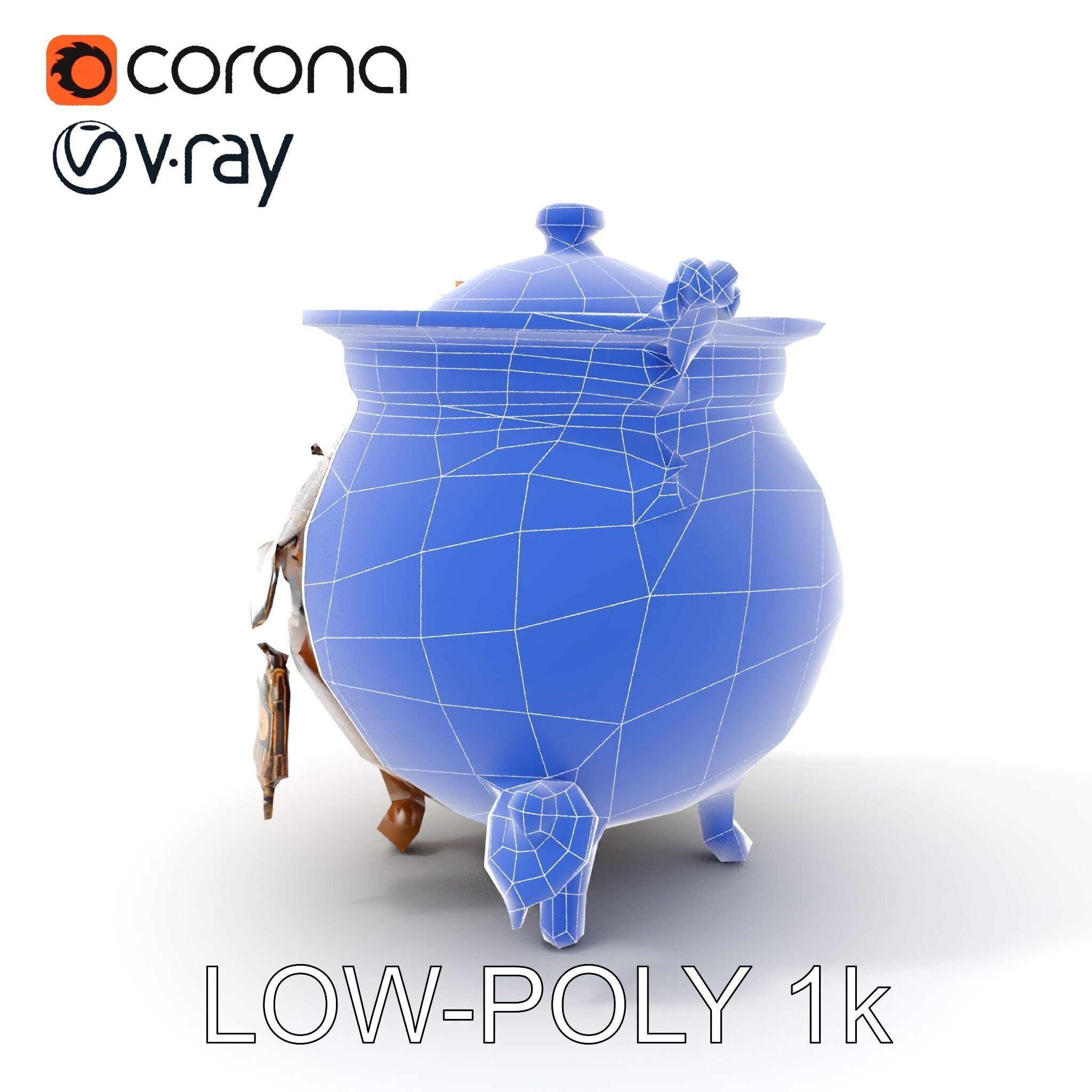 Ornate Bronze Cauldron with Charms Model Pack Low-poly 3D model_23