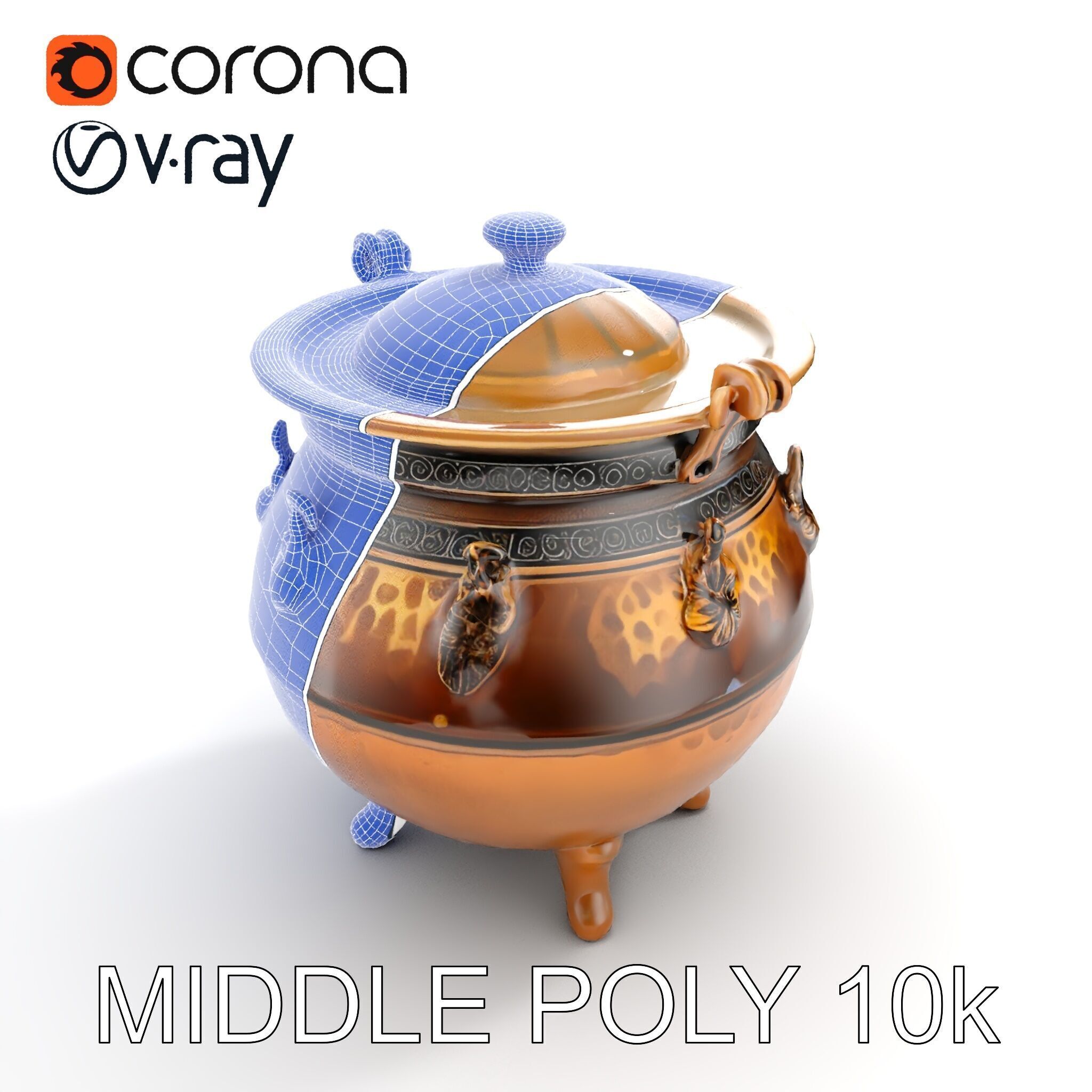 Ornate Bronze Cauldron with Charms Model Pack Low-poly 3D model_17