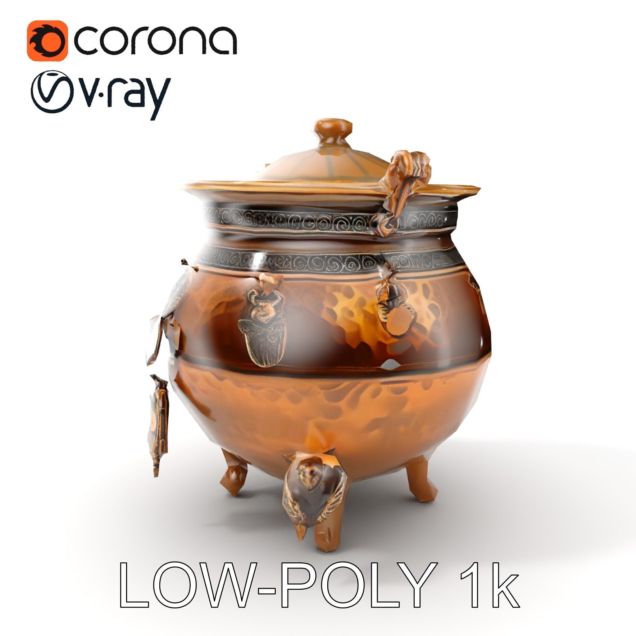 Ornate Bronze Cauldron with Charms Model Pack Low-poly 3D model_15