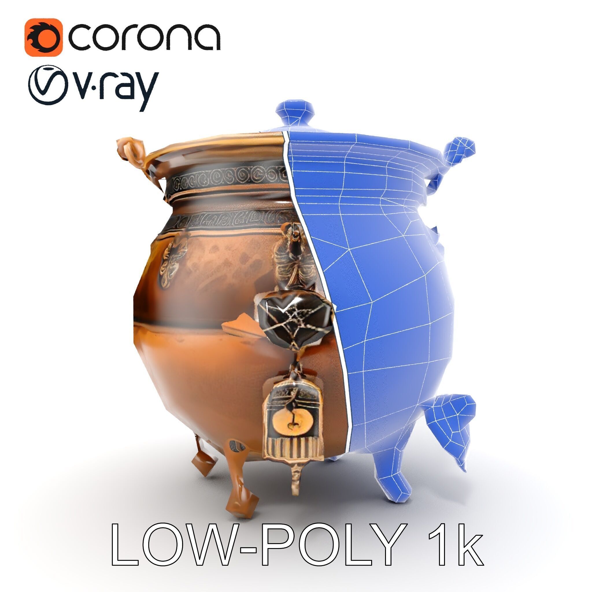 Ornate Bronze Cauldron with Charms Model Pack Low-poly 3D model_29