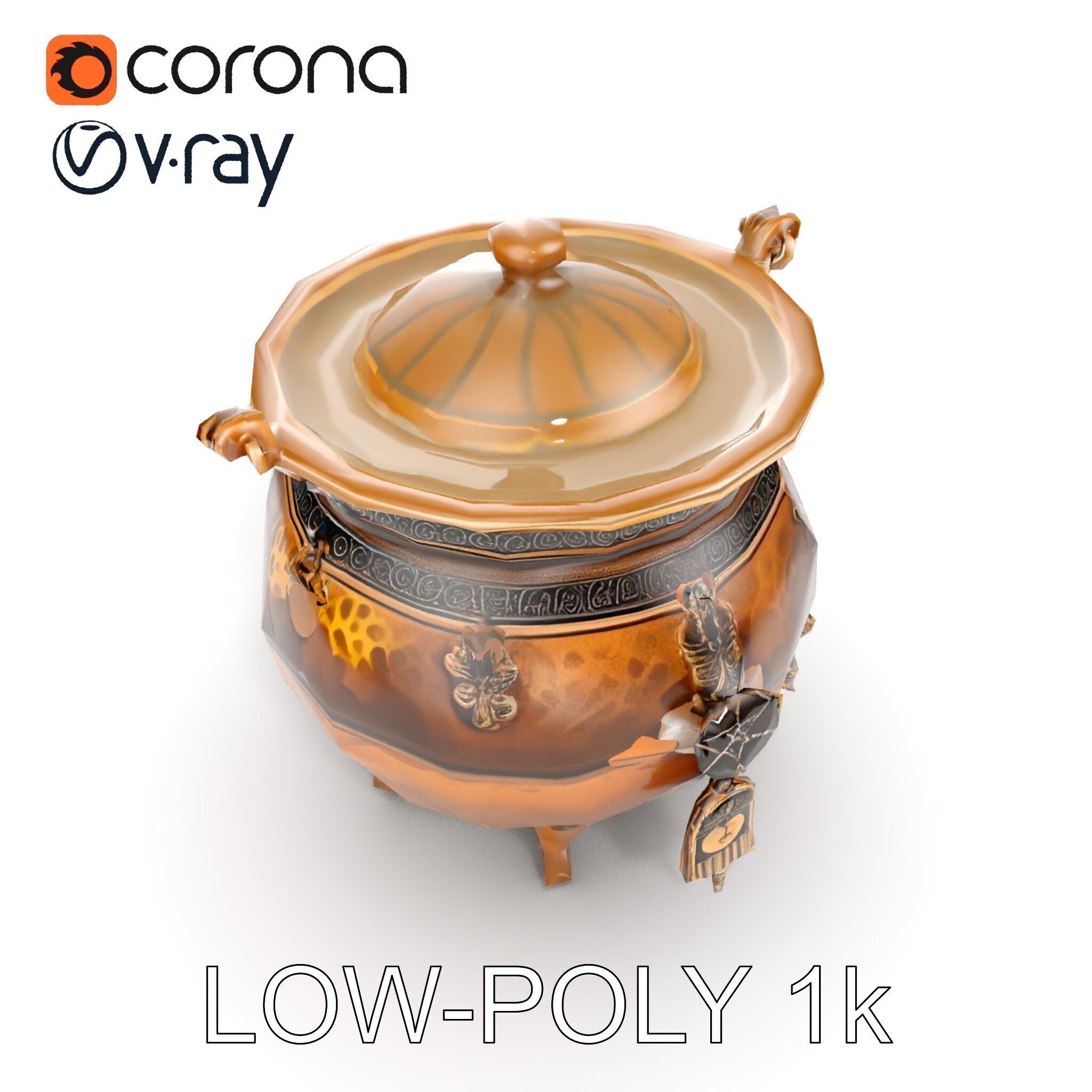 Ornate Bronze Cauldron with Charms Model Pack Low-poly 3D model_9